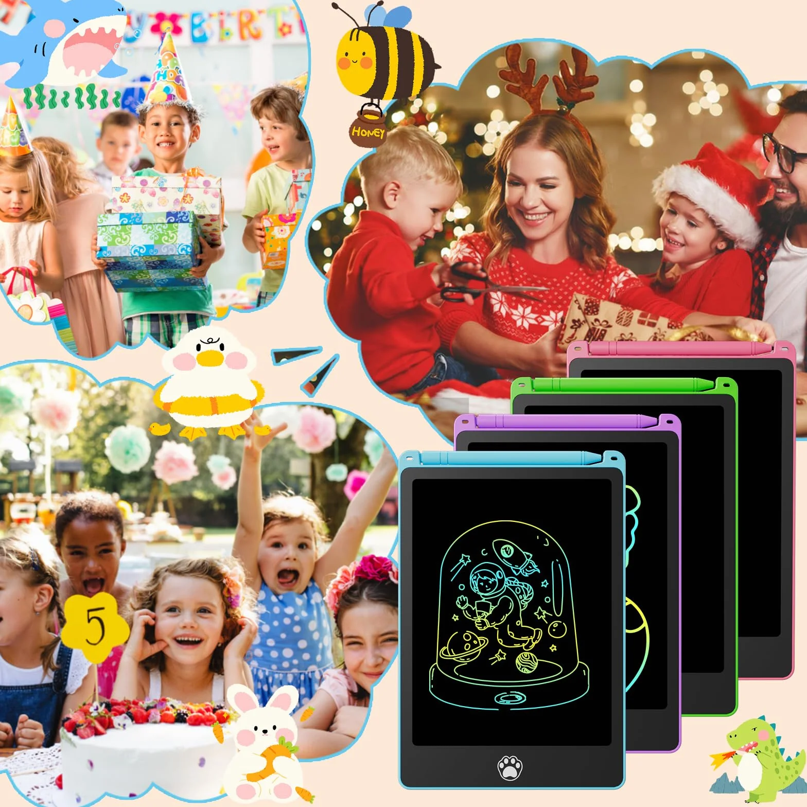 Tableta de Escritura LCD Colorido 8,5 Pulgadas 4 Paquetes para Niños Regalo Borrable Reutilizable Juguete
