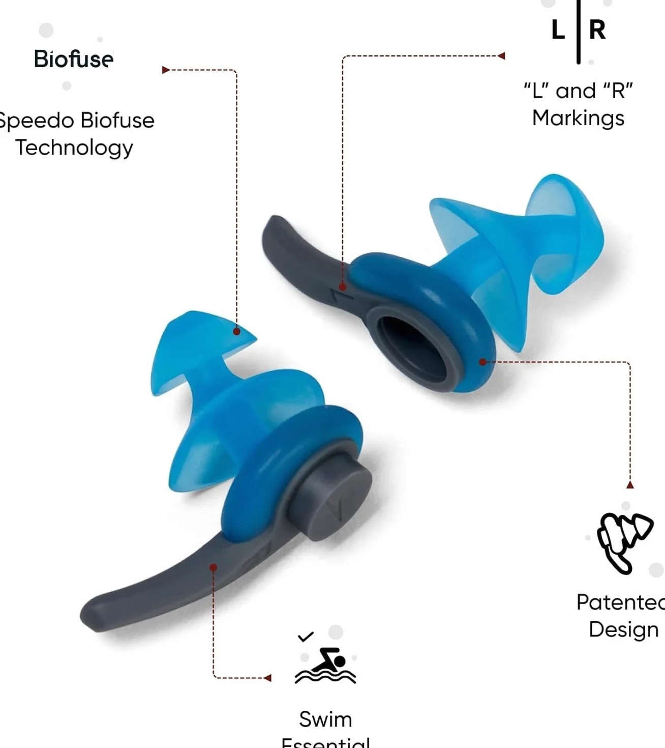 Speedo Biofuse Tapones Protección Oídos Sin Goteos Charcoal/Pool One Size
