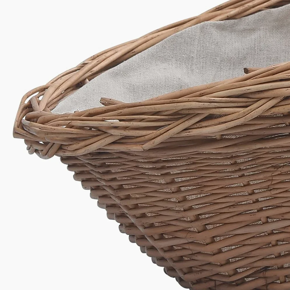 Cesta para leña resistente con asa de transporte, 57 × 46 × 52 cm, mimbre marrón, ideal para guardar leña en estilo rústico rústico, versátil como cesto para la ropa