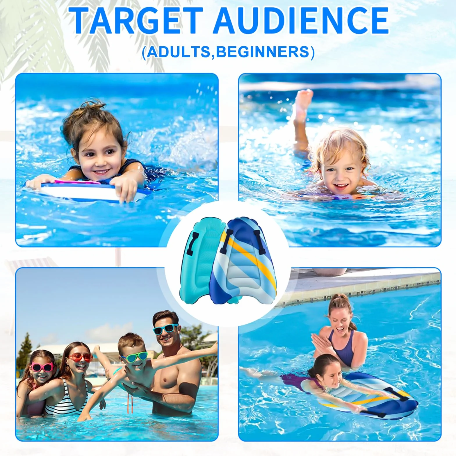 Bodyboard Inflable 70x60cm con Asas, Tabla de Surf Flotante Portátil para Niños y Adultos, Flotador para Piscina y Playa