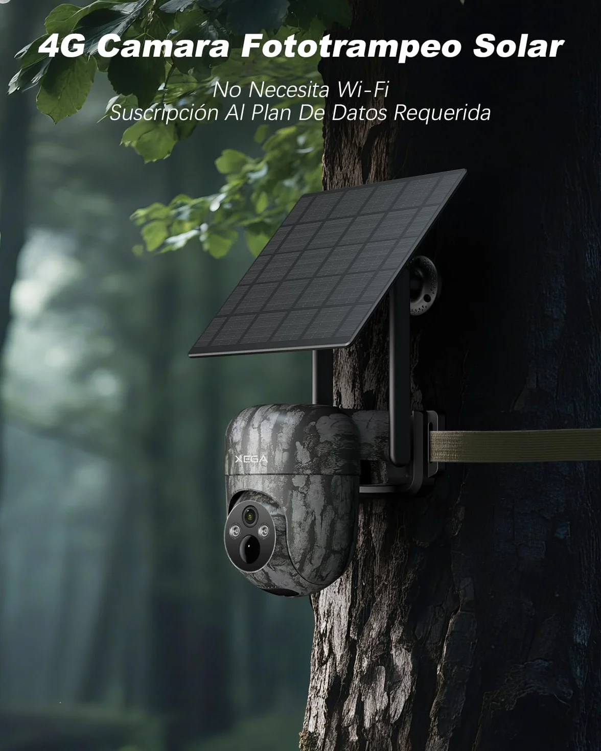 Xega 4G Solar Trail Camera 2K 3MP Exterior PTZ Night Vision No SIM WiFi