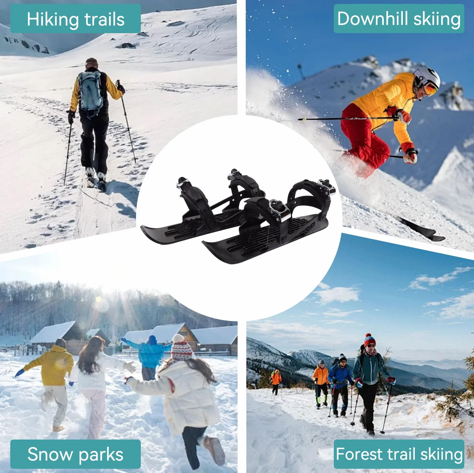 Mini patines de esquí Snowblade tablas ajustables para botas de nieve de descenso (negro)