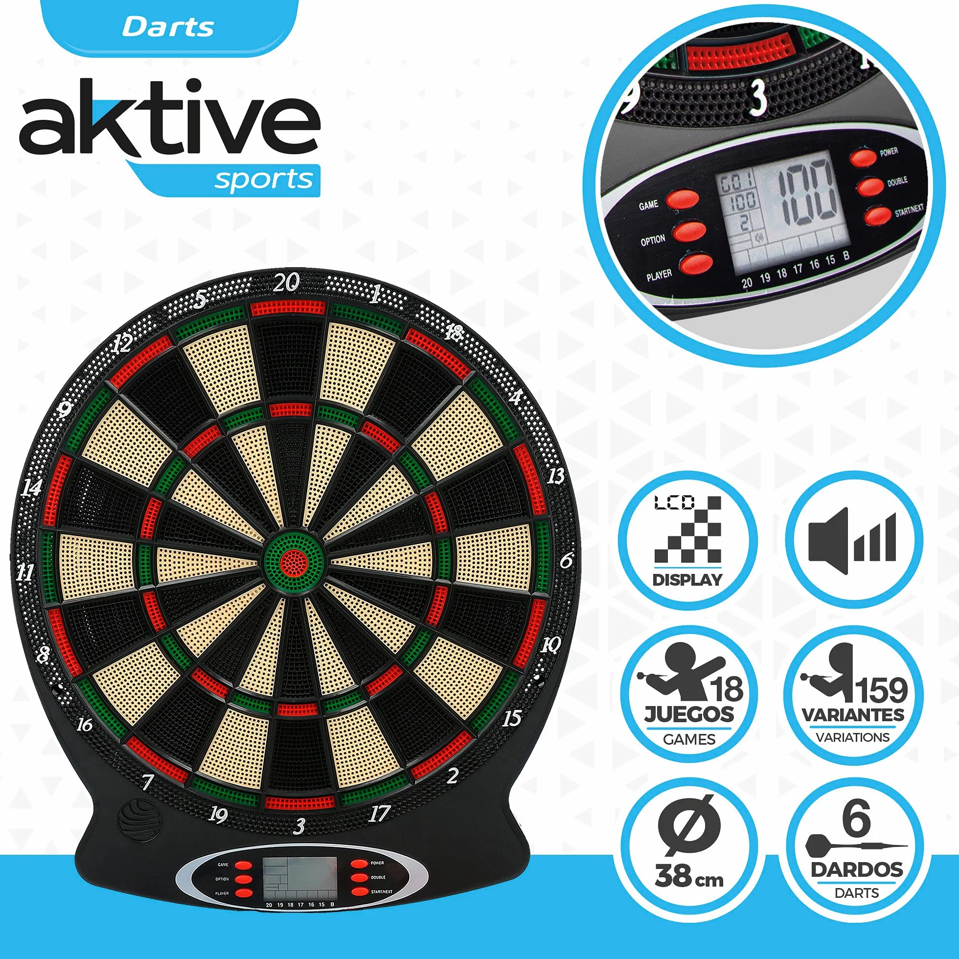 AKTIVE Diana electrónica multijuegos Dardos Digital Pared Juguete Deportivo Puntería
