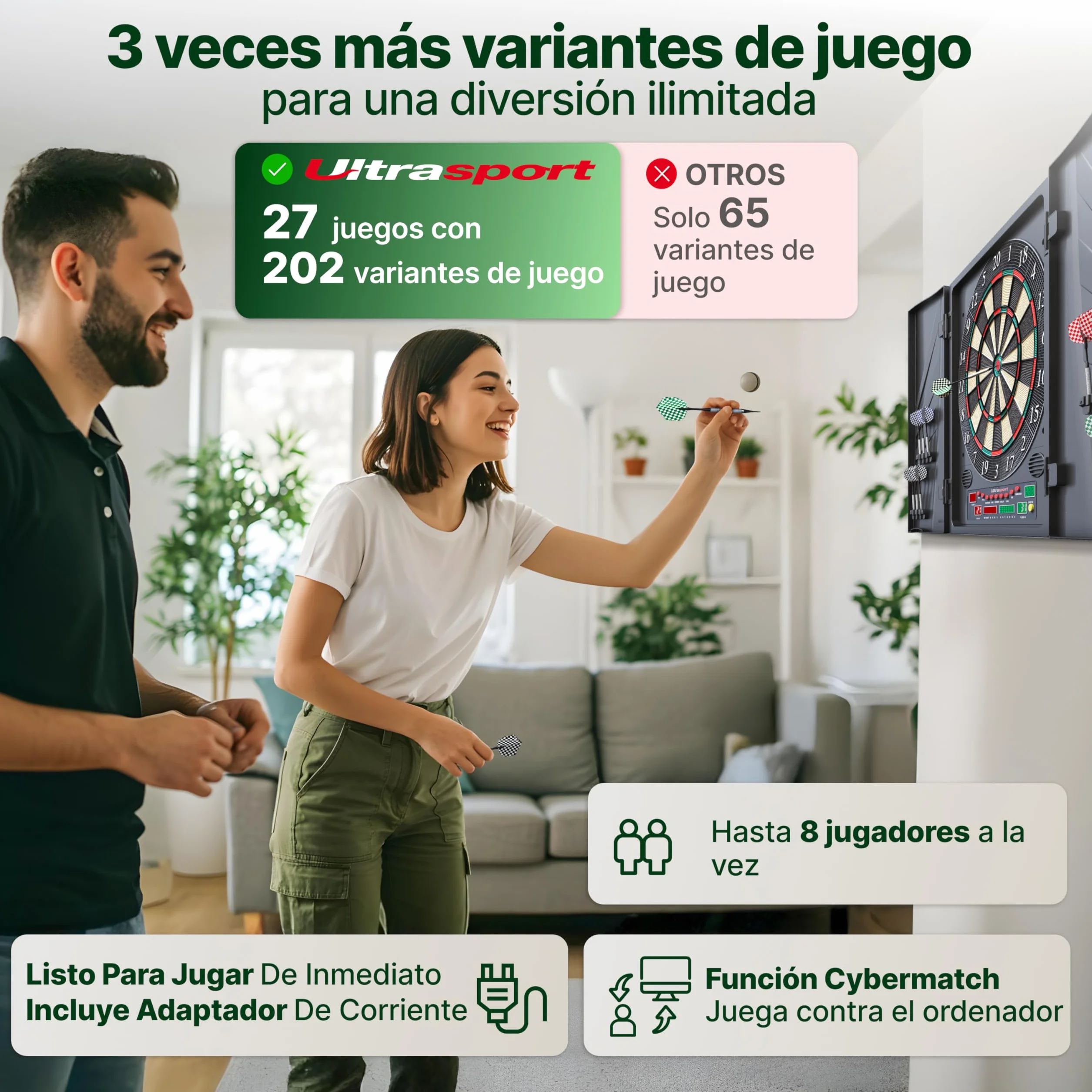 Ultrasport Diana eléctrica máquina de Dardos para 16 Jugadores, 12 Dardos y 100 Puntas Blandas
