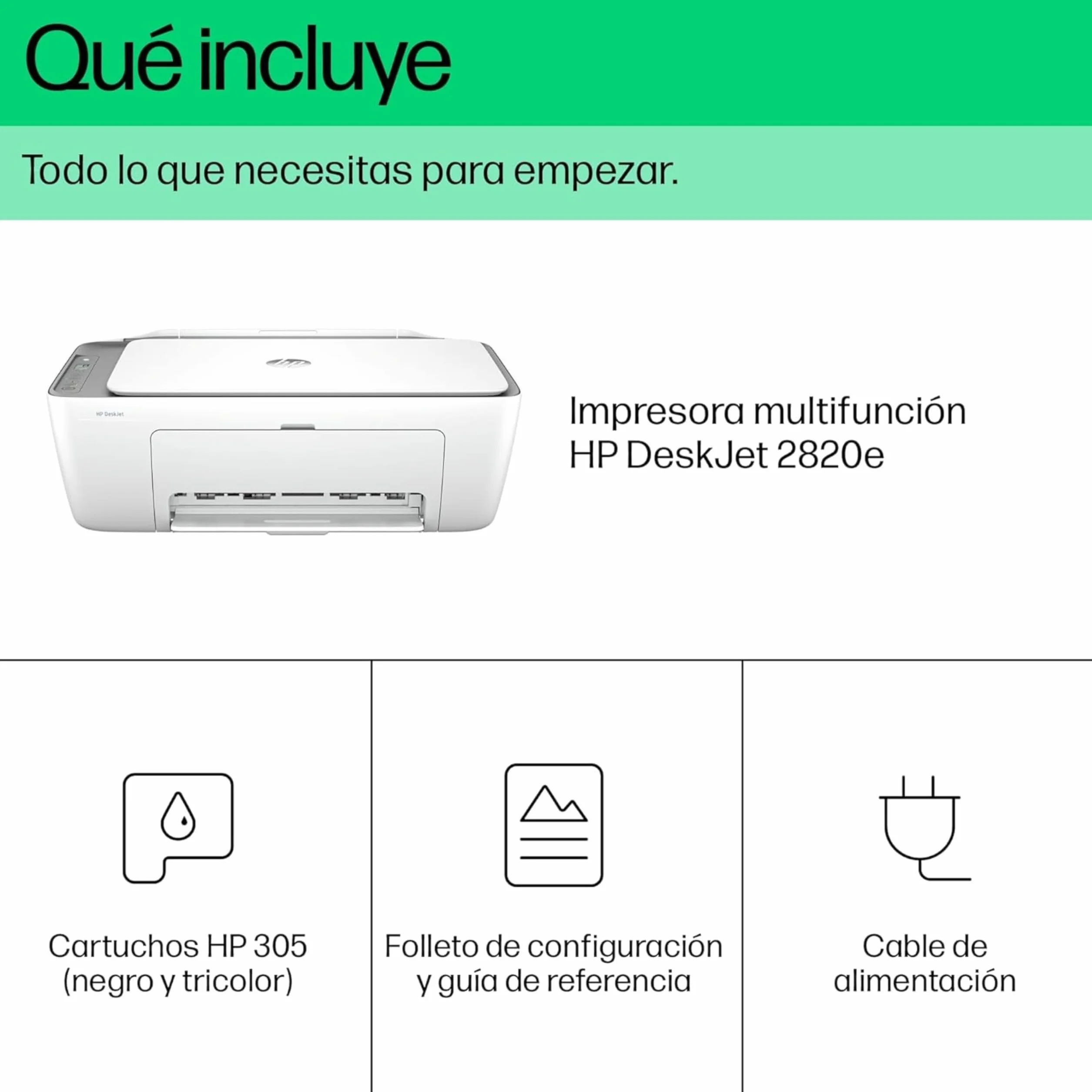 HP DeskJet 2820e Impresora Multifunción de Inyección de Tinta A4 a Color, Impresión a Doble Cara Manual, 7,5 ppm, Wi-Fi, Smart, Blanca