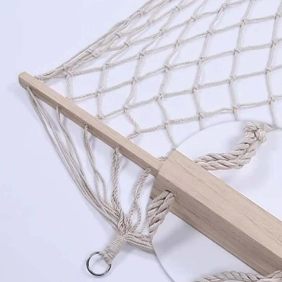 Cama grande de cuerda colgante, hamacas de macramé de algodón hechas a mano con barras separadoras de madera dura, cama oscilante resistente al aire libre para patio, jardín, patio trasero (sin borlas