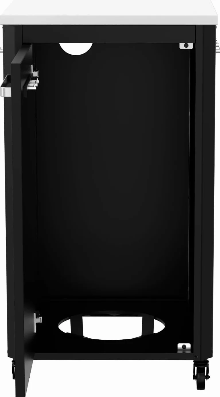 Cozze® | Cocina Exterior 60 Alta H110 cm | Encimera de Acero Inoxidable SS430 | Diseño Modular | 1 Puerta con Soporte para bombona | 6 Ganchos | Ruedas Ø75 mm | Estructura de Acero Lacado Negro