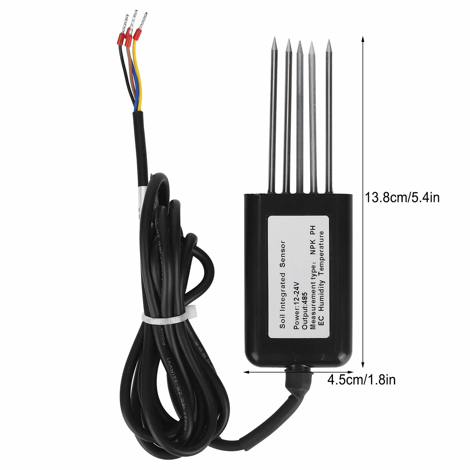 Sensor de Humedad y Temperatura NPK del Suelo, RS485 7 en 1 Probador de Suelo con Sonda de Acero Plástico, IP68, Monitoreo de PH EC para Experimentos Científicos de Riego de Invernaderos