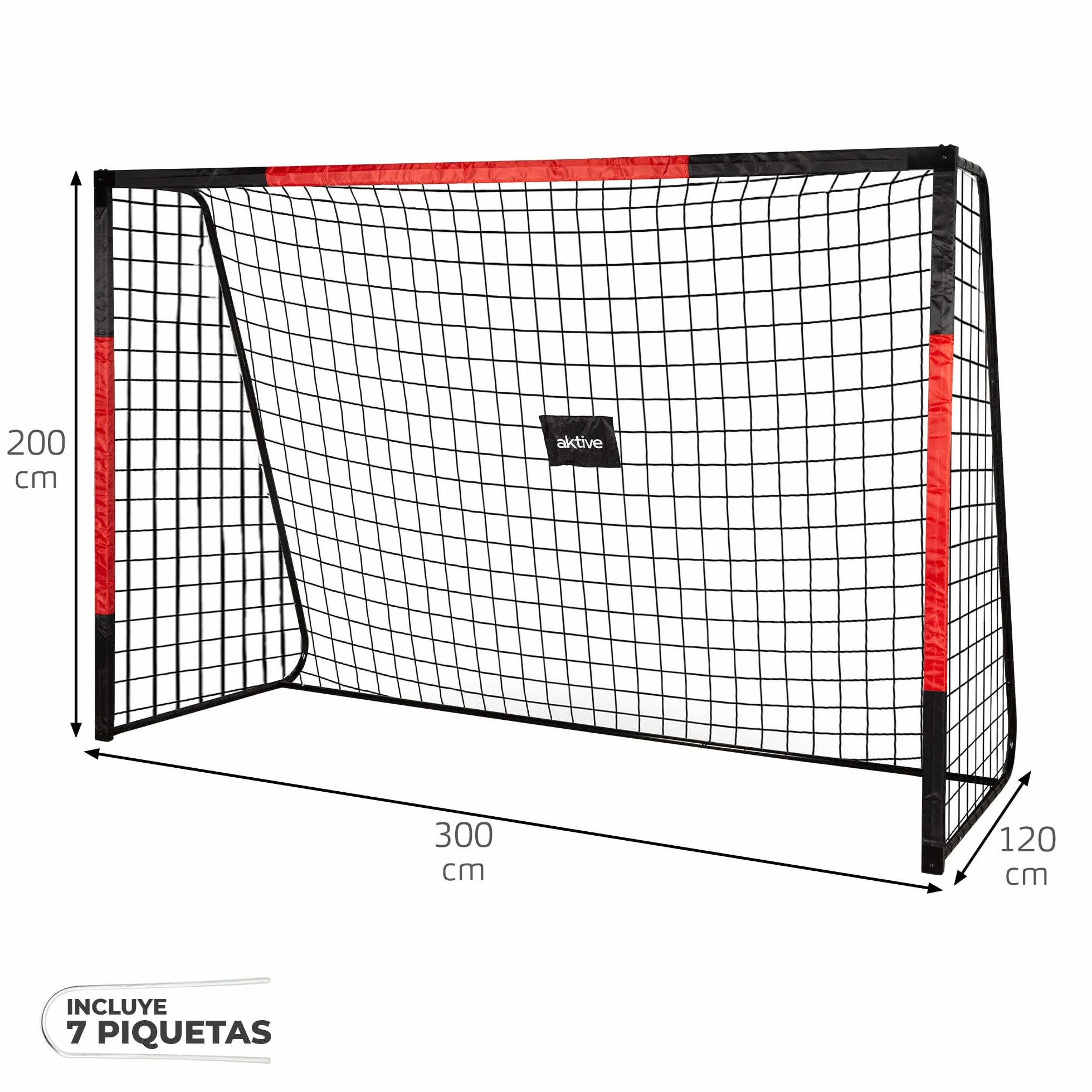 Portería de fútbol de Acero AKTIVE Desmontable con Red de Poliéster, Incluye 6 Piquetas