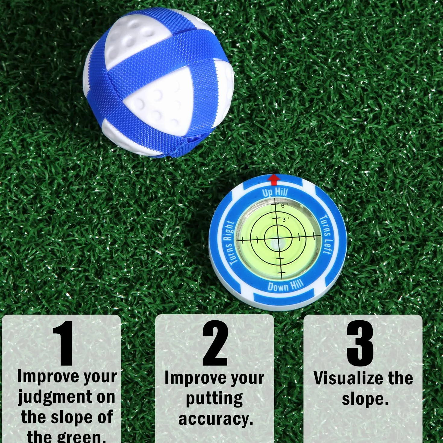 Golf Green Reader with Magnetic Hat Clip & Ball Marker - NQEUEPN Bubble Level for Indoor Outdoor