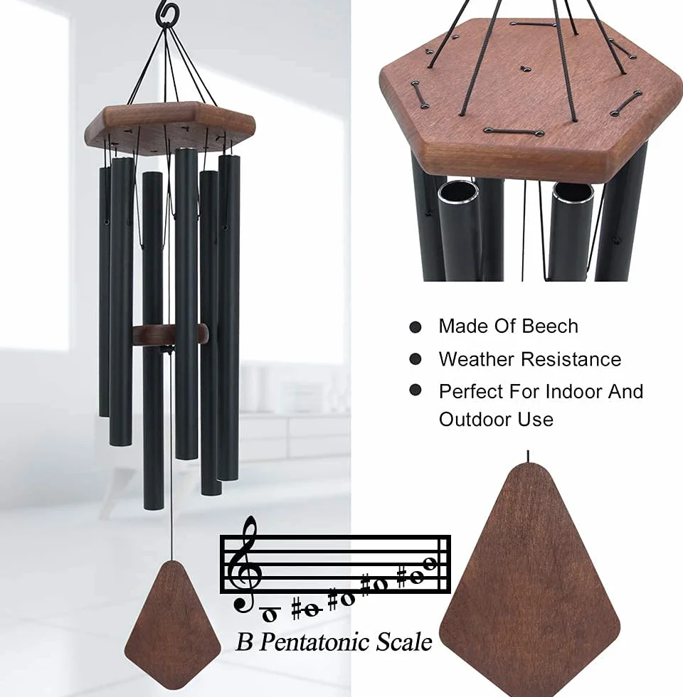 Astarin Campanas de Viento conmemorativas para Exteriores, Tono Profundo, campanillas de Viento para Exteriores, carillón de Viento Personalizado con 6 Tubos afinados, Elegante Timbre para jardín,