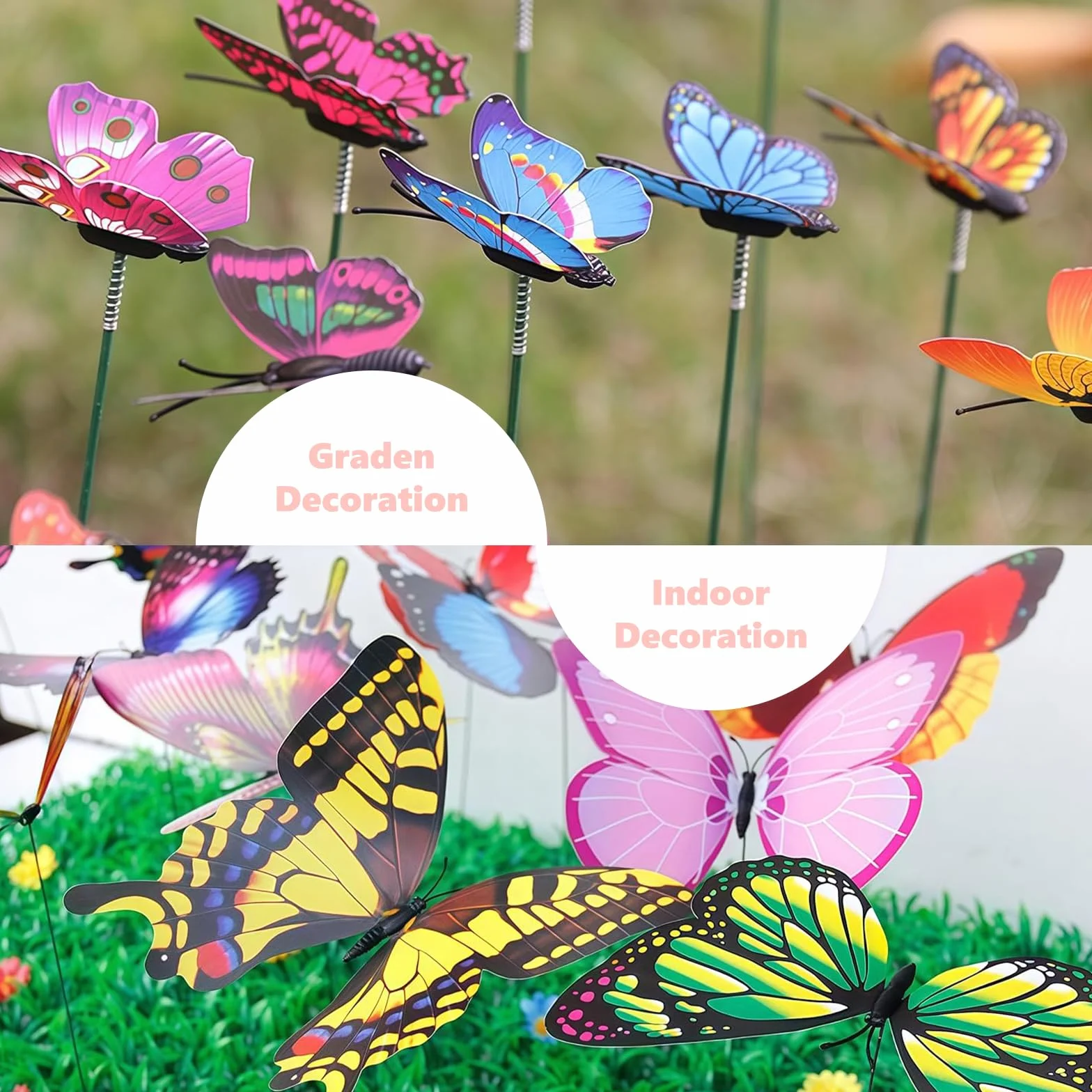 50 Piezas Estacas de Mariposas de Jardín, Estacas de Mariposa Impermeables, Mariposa Coloridas Alfileres de Flores para Exteriores Patio Plantador Maceta Primaver Jardín Decoración