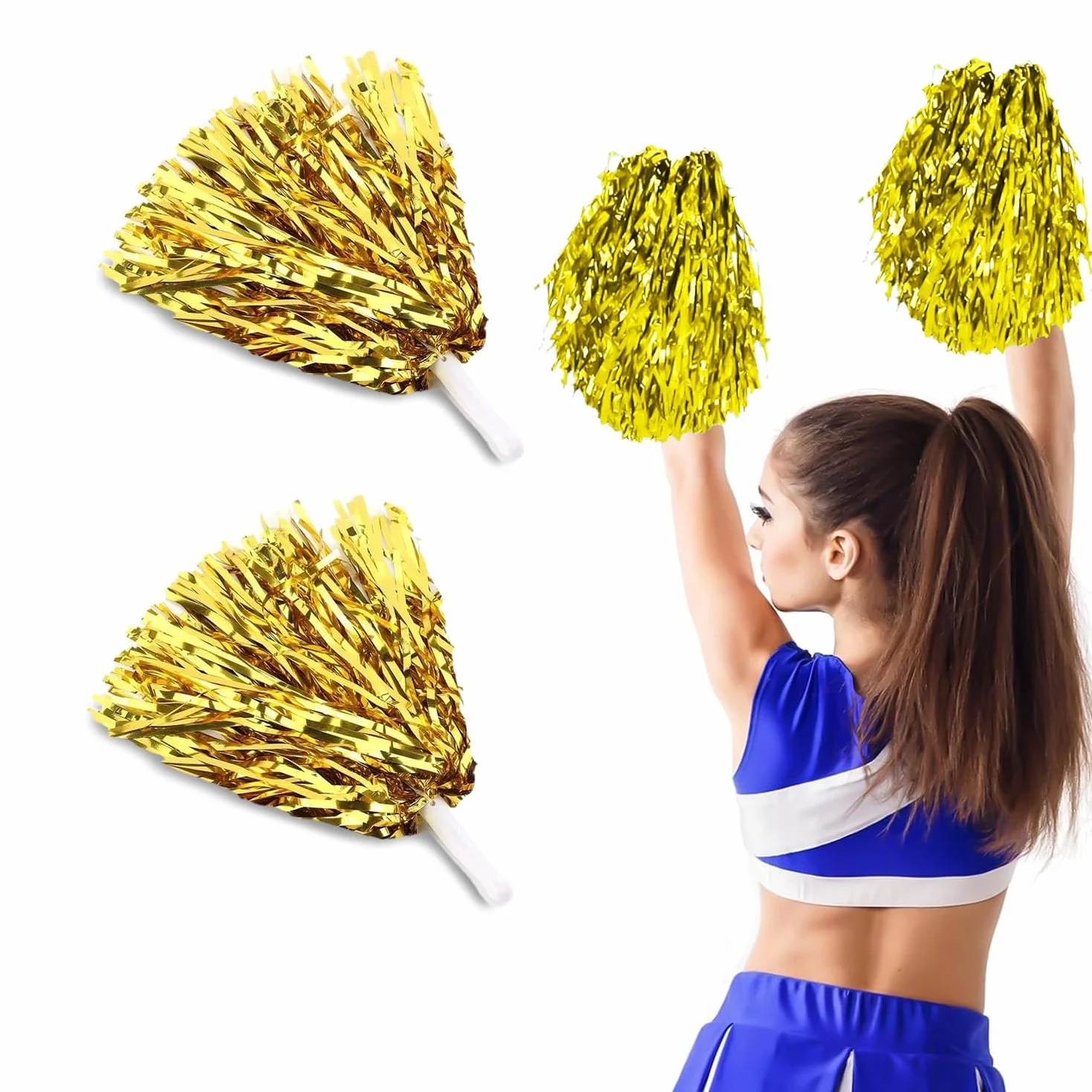 Pompones de Animadora con Mango, Plástico, para Competición Deportiva y Baile, 2 Piezas