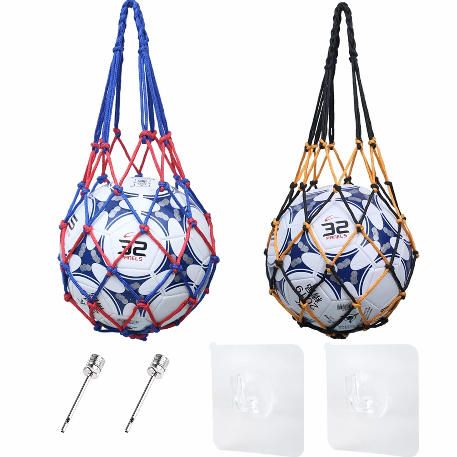 Bolsas de Red para Pelotas con Agujas de Bomba y Ganchos - Portátil y Grande