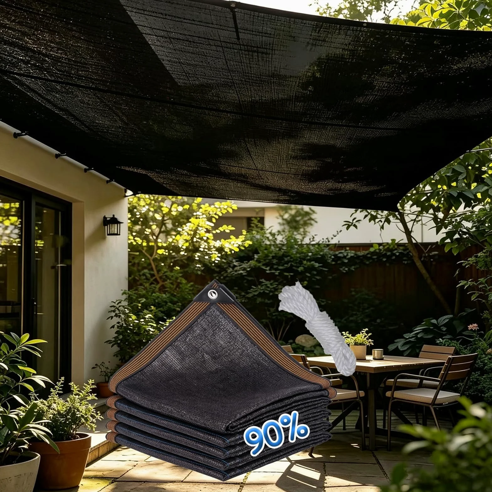Red de Sombra Tela Sombra Malla Sombreo Ocultacion 90% Tasa de Sombreado con Ojales Techo Toldo Velas Protección Solar Baja Temperatura para Invernadero Patio Plantas Jardín Pérgola,Negro,2x8m