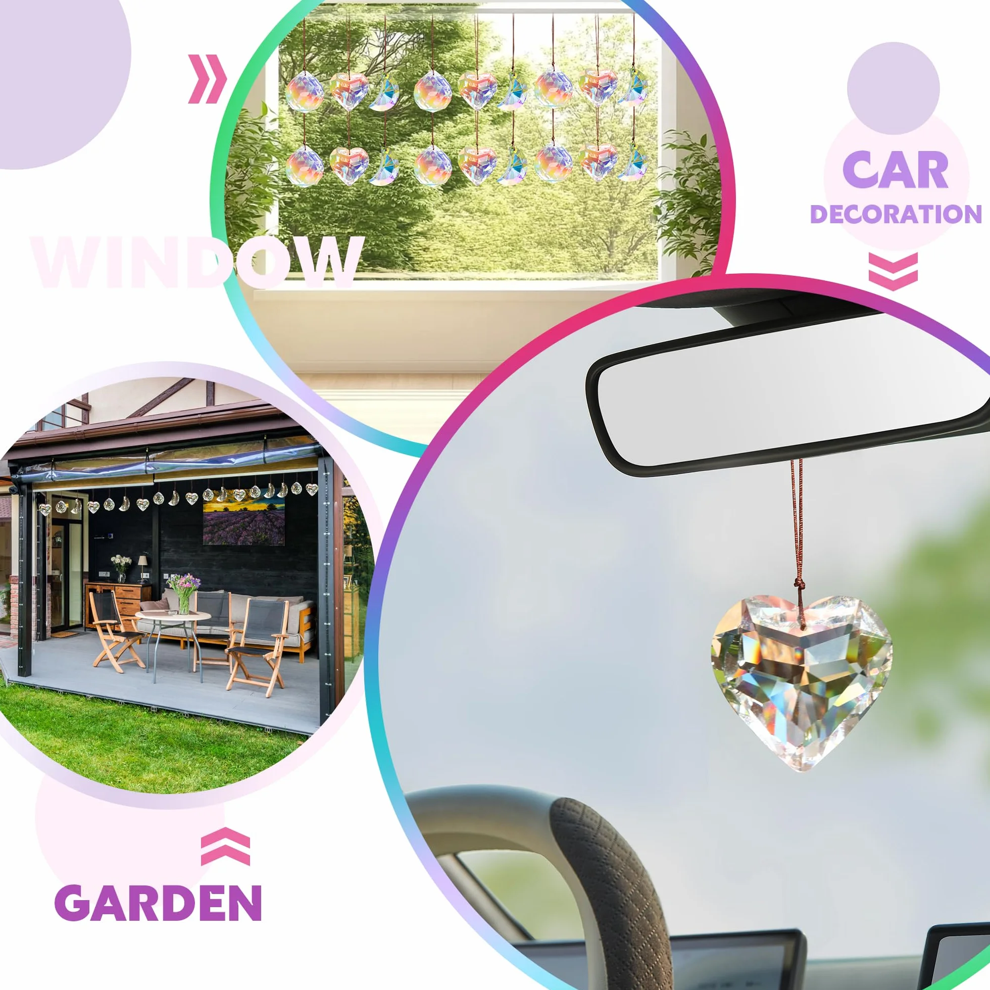 Colgante de Bolas Atrapasoles 3Pcs Bola de Cristal Prisma Decoración para Ventanas, Hogar, Oficina, Jardín
