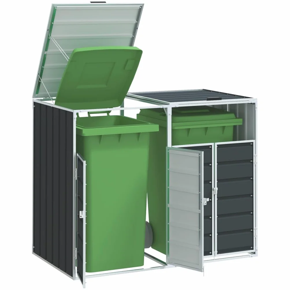 Cobertizo contenedor Doble Basura Acero Antracita 144x81x113 cm, Casa y jardín Productos del hogar Accesorios para contenedores de residuos Soportes para contenedores de residuos