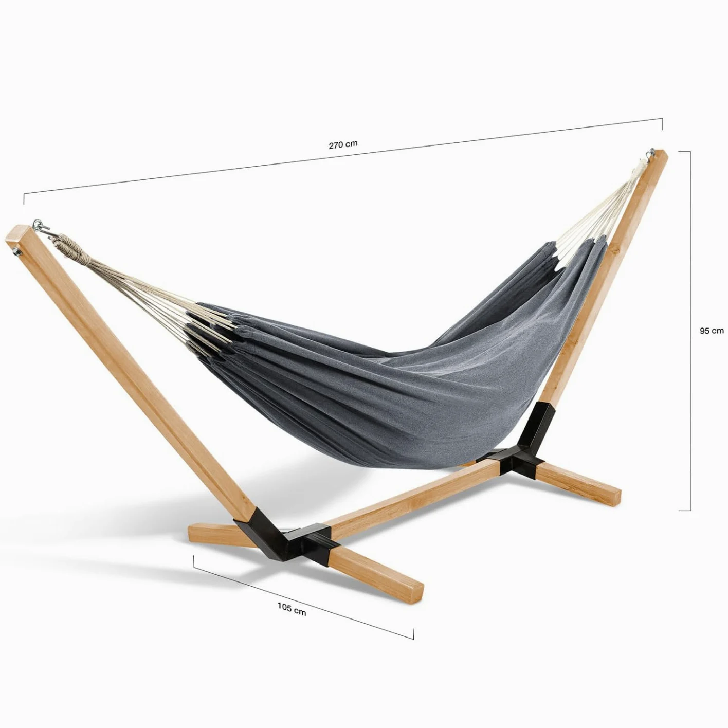 IDMarket - Hamaca con soporte de madera y tela gris antracita TAHITI