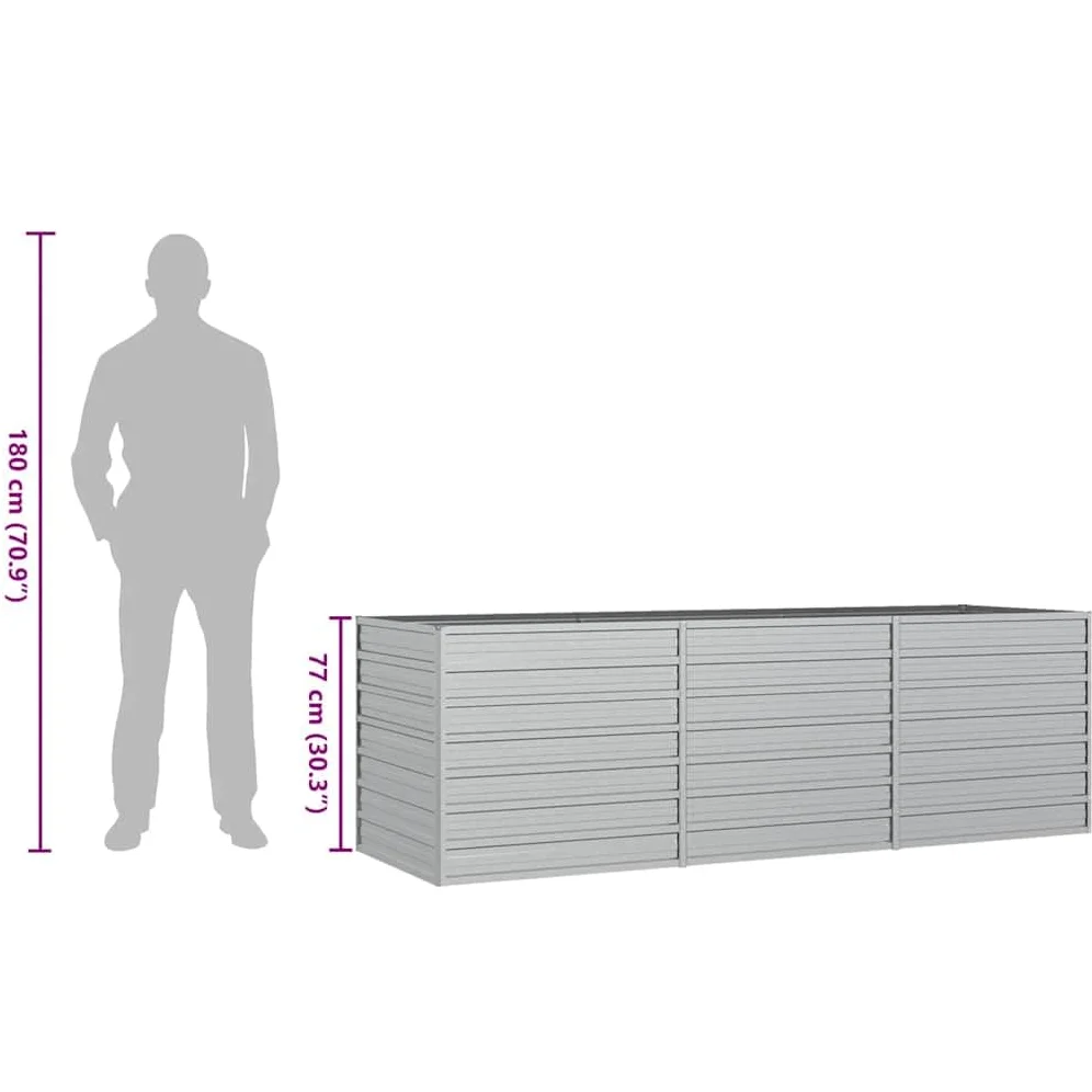 vidaXL Huerto Elevado de Acero Galvanizado, Plata, 240x80x77 cm, Macetero para Patio, Terraza y Jardín, Caja para Flores y Verduras, Huerto DIY, Maceta de Jardín