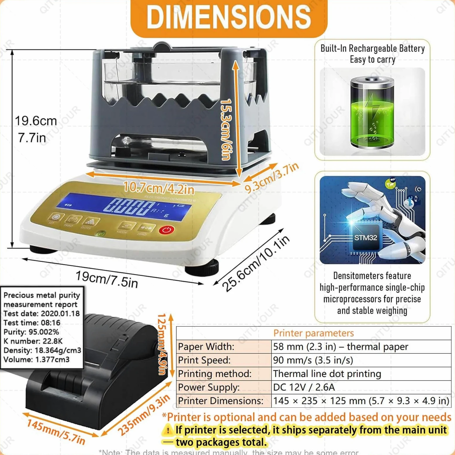 Probador de pureza de oro con pantalla LCD, máquina de prueba de metales preciosos, medidor de densidad de platino, prueba de pureza de joyería de 0,001 g para laboratorio y joyería