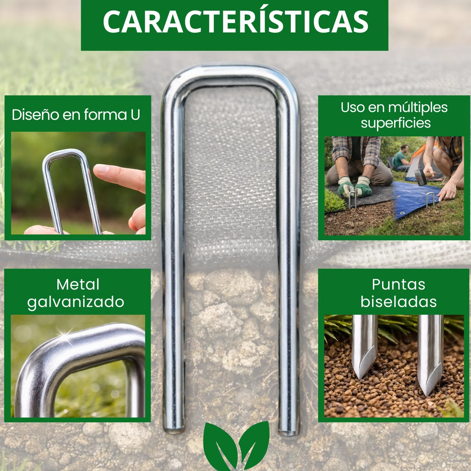 PLANTAWA Piquetas de Metal 100 Unidades | Anclaje para césped Artificial, Malla antihierbas y Lonas de jardín | Fijación Resistente, instalación rápida y sujeción Estable en Todo Tipo de terrenos