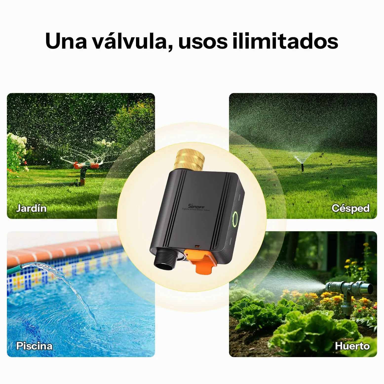 SONOFF SWV-ZFE Hydro ONE Temporizador de aspersores Zigbee inteligente, entrada de latón, programación adaptada al clima con medidor de flujo para jardín