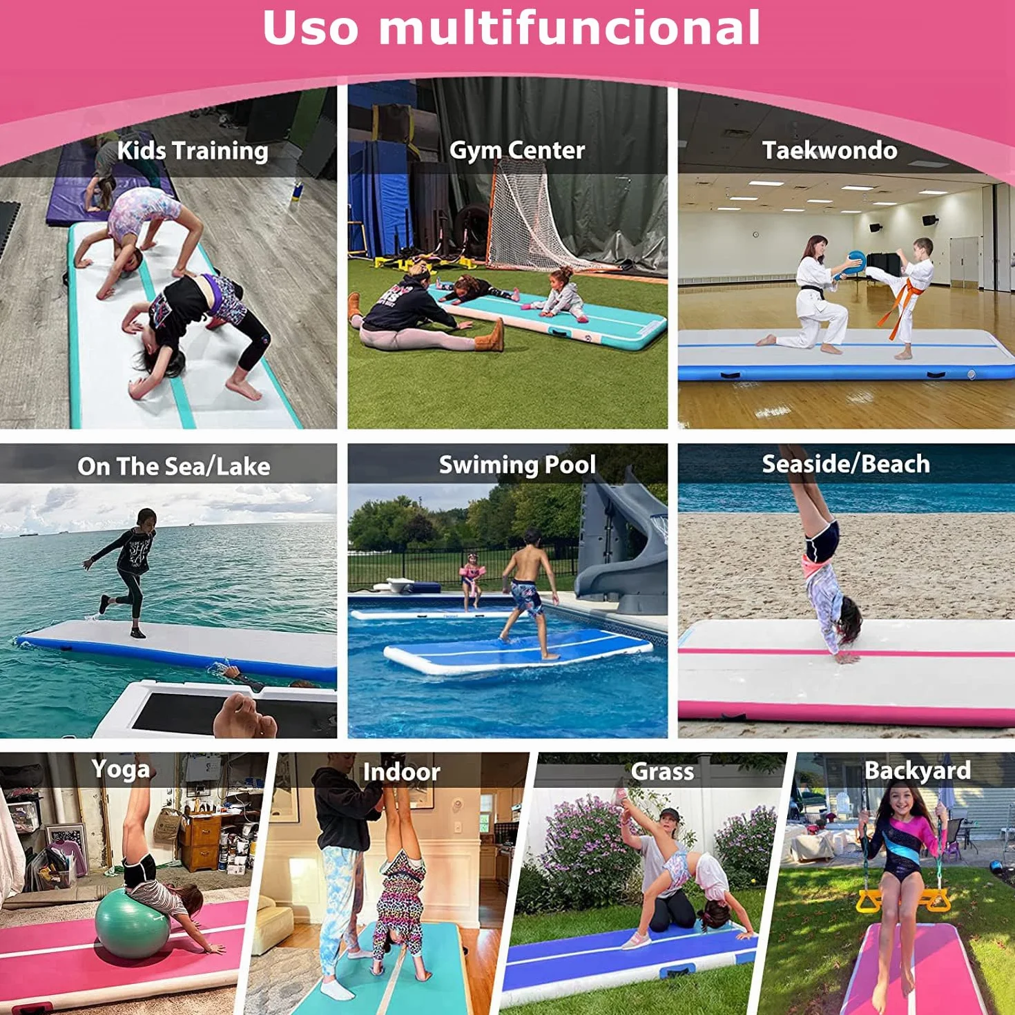 Colchoneta Hinchable Gimnasia Rítmica 2-6m 10/20cm Gruesa con Bomba Fitness Yoga