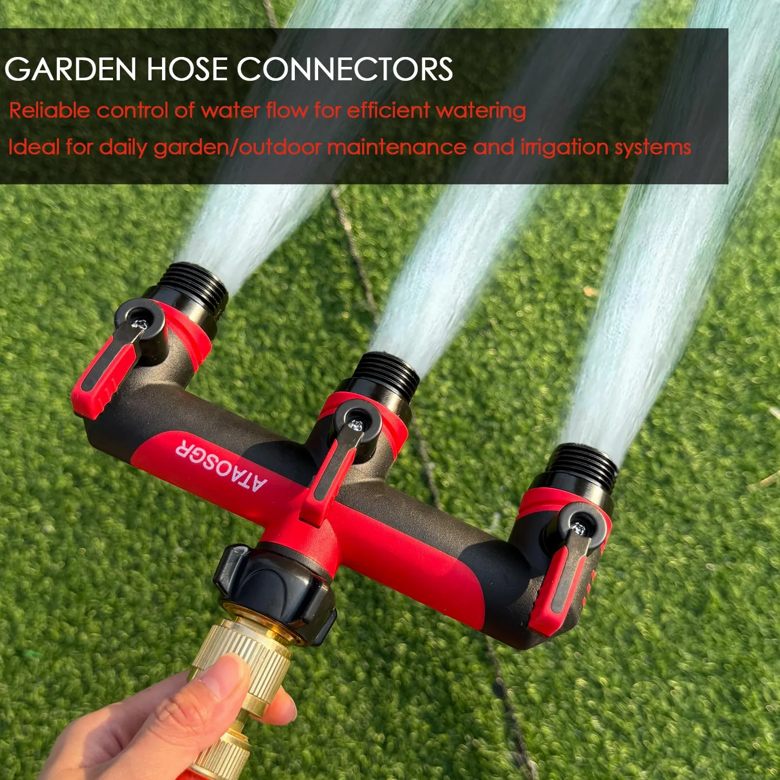Divisor de manguera de jardín, divisor de 3 vías de 3/4 pulgadas, divisor de conexión de manguera, conecta tres dispositivos al grifo, conector de grifo con válvula de flujo independiente para