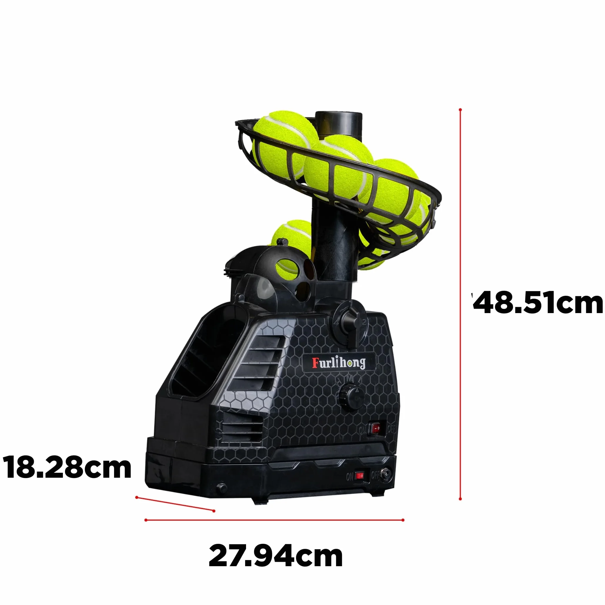 Furlihong 680BH Lanzador de Pelotas 2 en 1 Béisbol Tenis Ángulo Velocidad Intervalo Ajustables Swing Automático Batería Adaptador