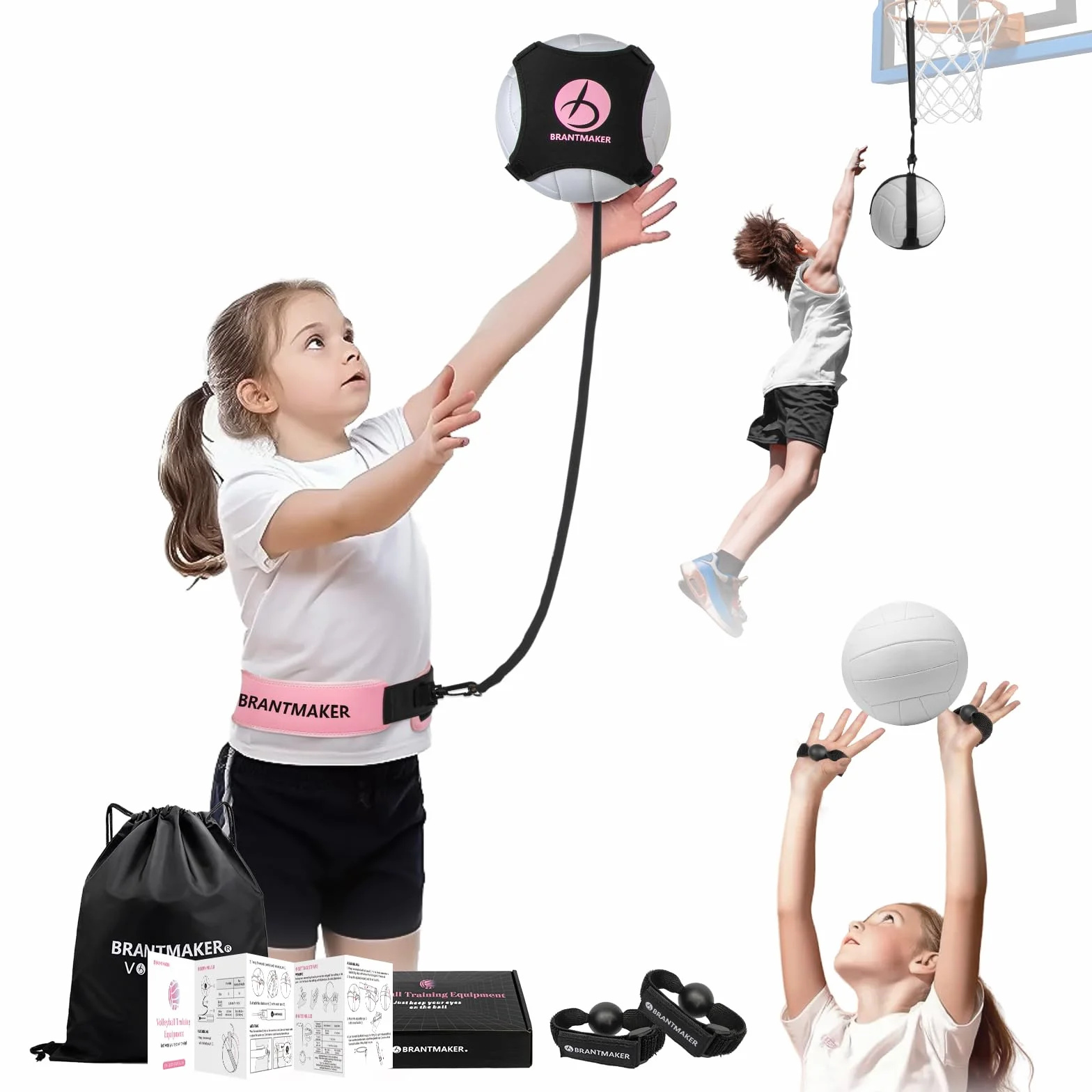 BRANTMAKER Equipo de Entrenamiento de Voleibol, 2 Tamaños, Accesorios, Rosa/Negro
