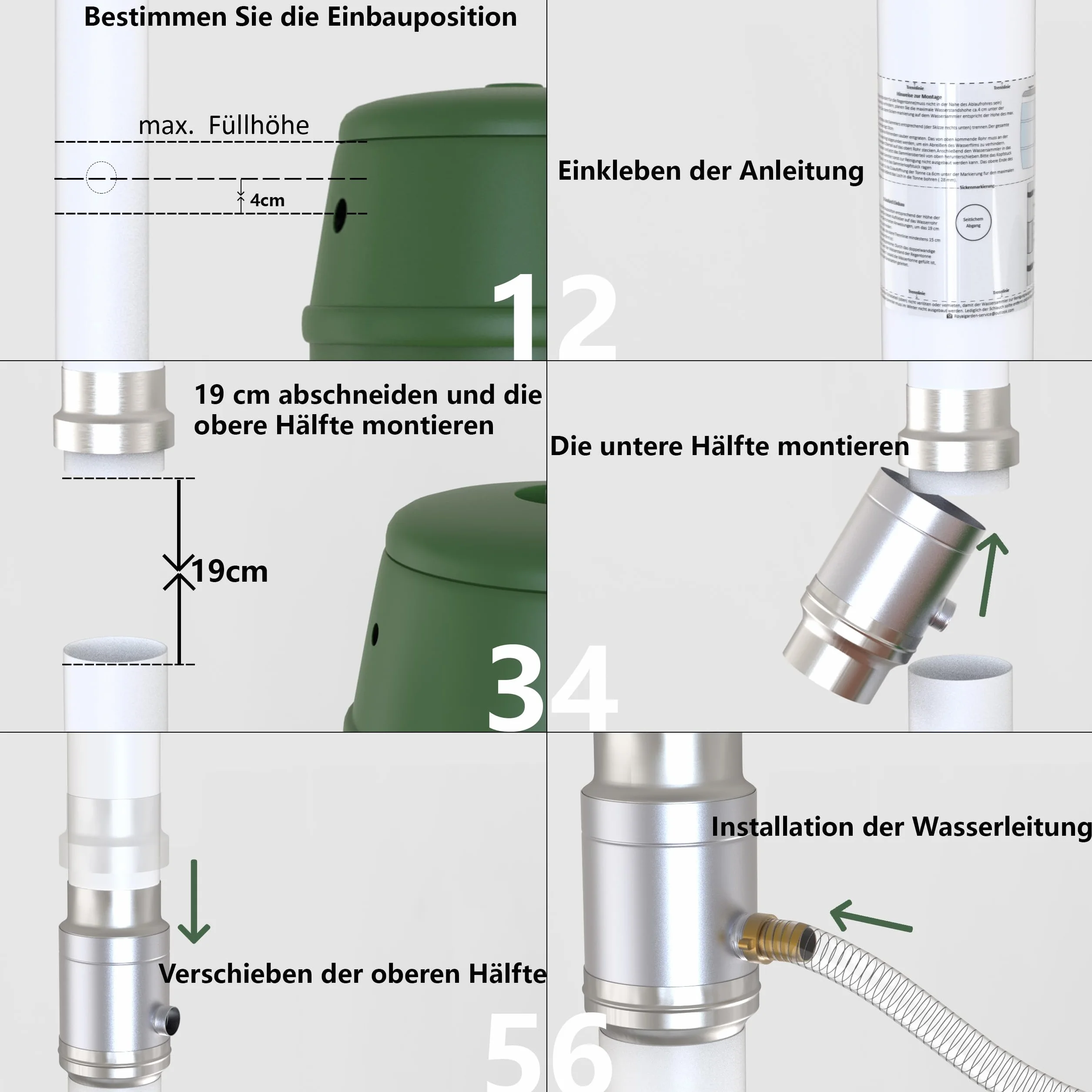 IGarden Colector de agua de lluvia de 100 mm con conector de manguera y barril de 45 cm para el tubo de bajada, chapa de acero galvanizado + colector de lluvia de aluminio de doble pared, colector de