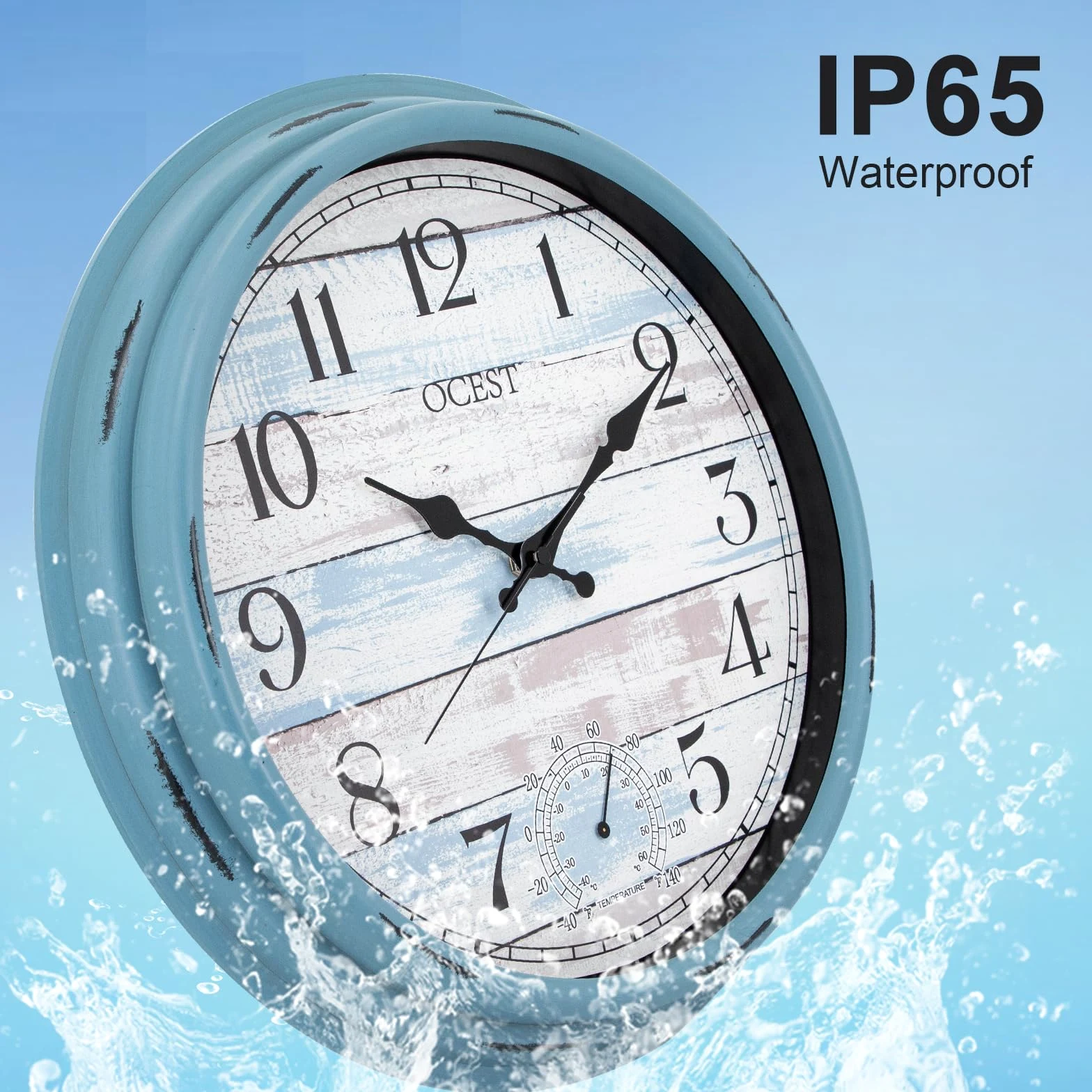 OCEST Reloj de pared impermeable 40,6 cm con termómetro para interiores y exteriores