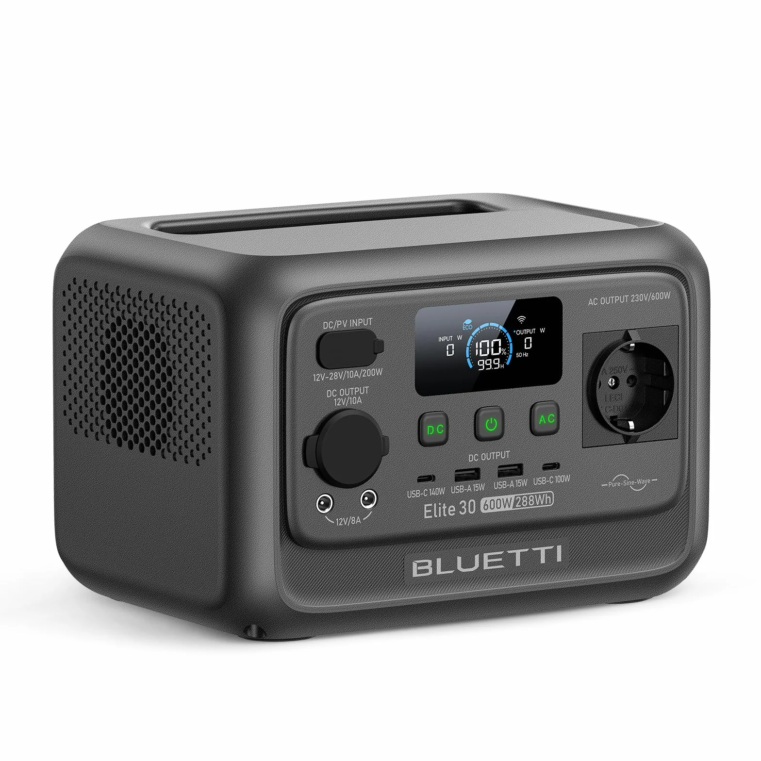 BLUETTI Elite 30 V2 Estación de Energía Portátil, Generador Solar de 288Wh, 600W Salidas CA (Power Lifting 1500W), Batería LiFePO4 de Carga Rápida para Camping, Viajes por Carretera y Cortes de Luz