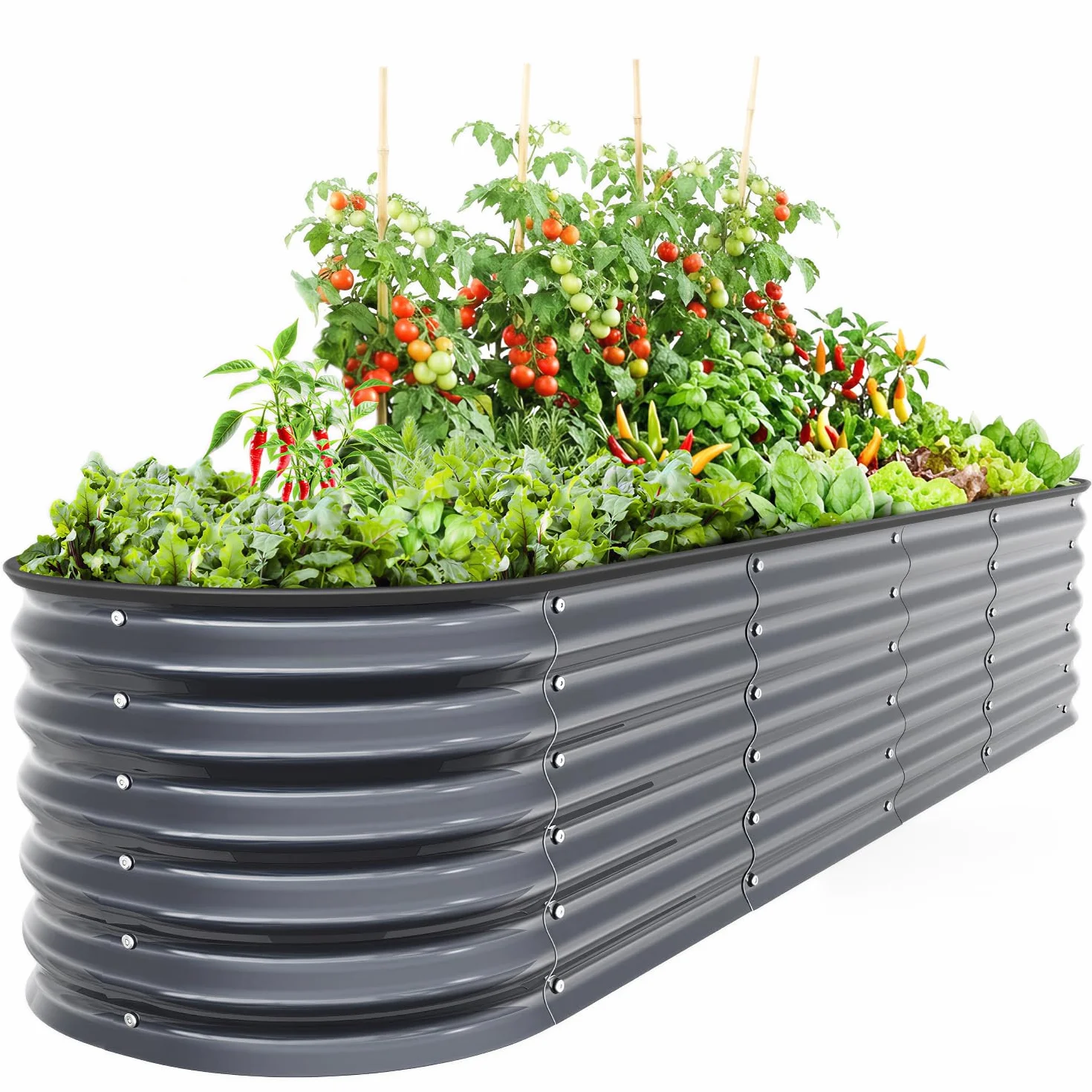 Ohuhu Macetero Elevado de Metal 240x60x45 cm, Kit Maceta 9 en 1 de Acero de Aluminio galvanizado, para jardín y balcón, para hortalizas, Hierbas aromáticas y Flores Color Antracita
