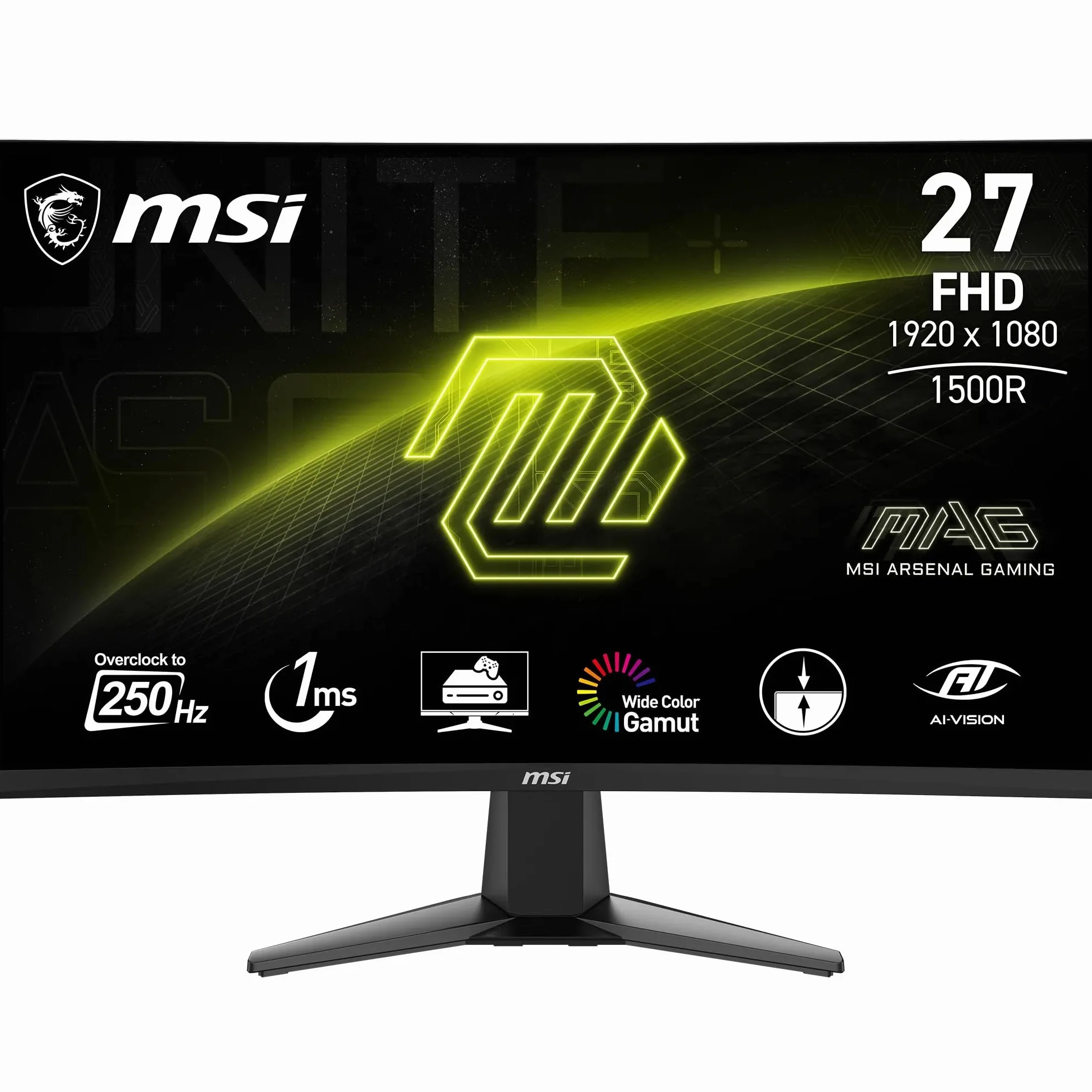 MSI MAG 27C6F Monitor Curvo Gaming 27" FHD 1920x1080 VA 180Hz 0.5ms GtG Adaptive Sync DP 1.2a HDMI CEC