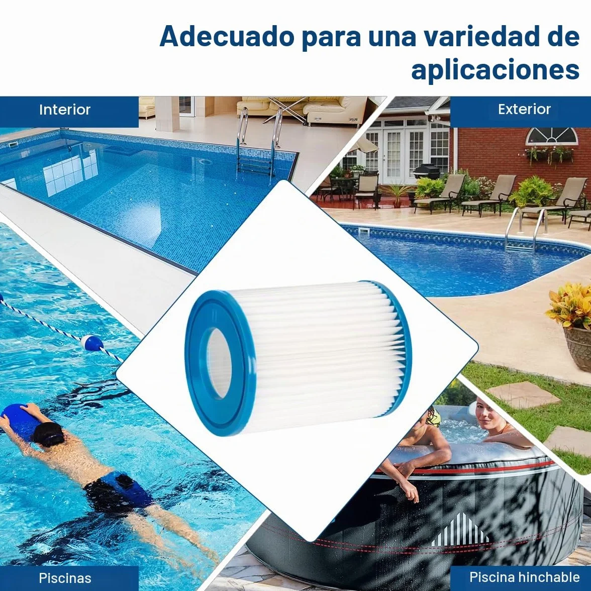 2 filtros de piscina compatibles con BestWay Cartridge II,Para BestWay 58094 tamaño II,Filtro de Piscina de 4.1 "x 5.3"
