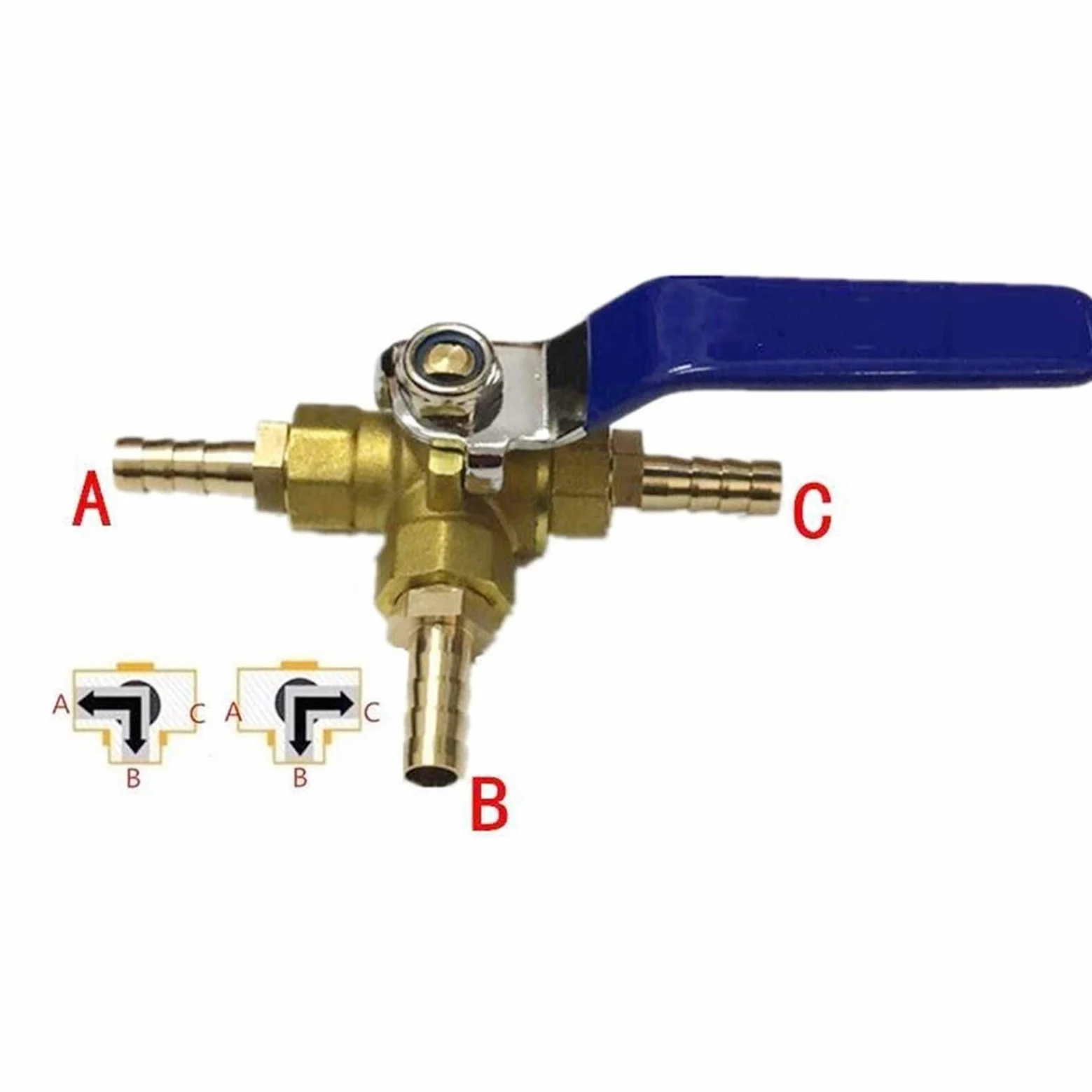 Conector de grifo de jardín, conectores de tubería de agua, 1 válvula de bola con puerto en T, conector de manguera de tres vías de 4 mm, 6 mm, 8 mm, 10 mm, 12 mm, 14 mm, 16 mm y 19 mm.(19mm OD)