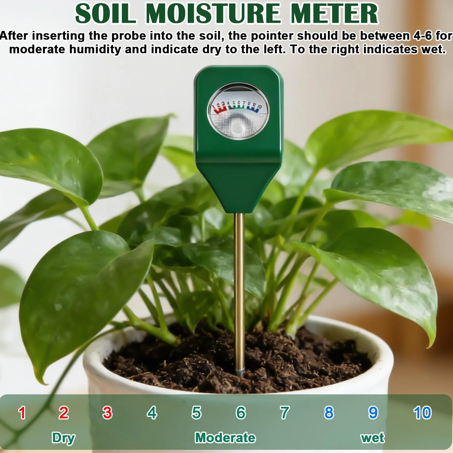 GBKDQQ 4 unidades medidor de humedad para plantas, medidor de humedad del suelo, sin pilas, higrómetro para jardín y agricultura, probador de suelo, indicador de riego