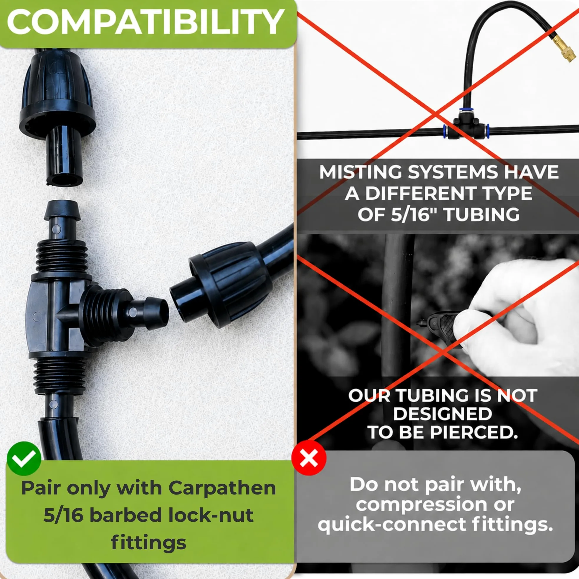 CARPATHEN Tubo de riego por goteo de 5/16, línea principal negra de 200 pies, (0.42 pulgadas de diámetro exterior x 0.30 pulgadas de diámetro interior), línea de agua de PVC de 100 pies