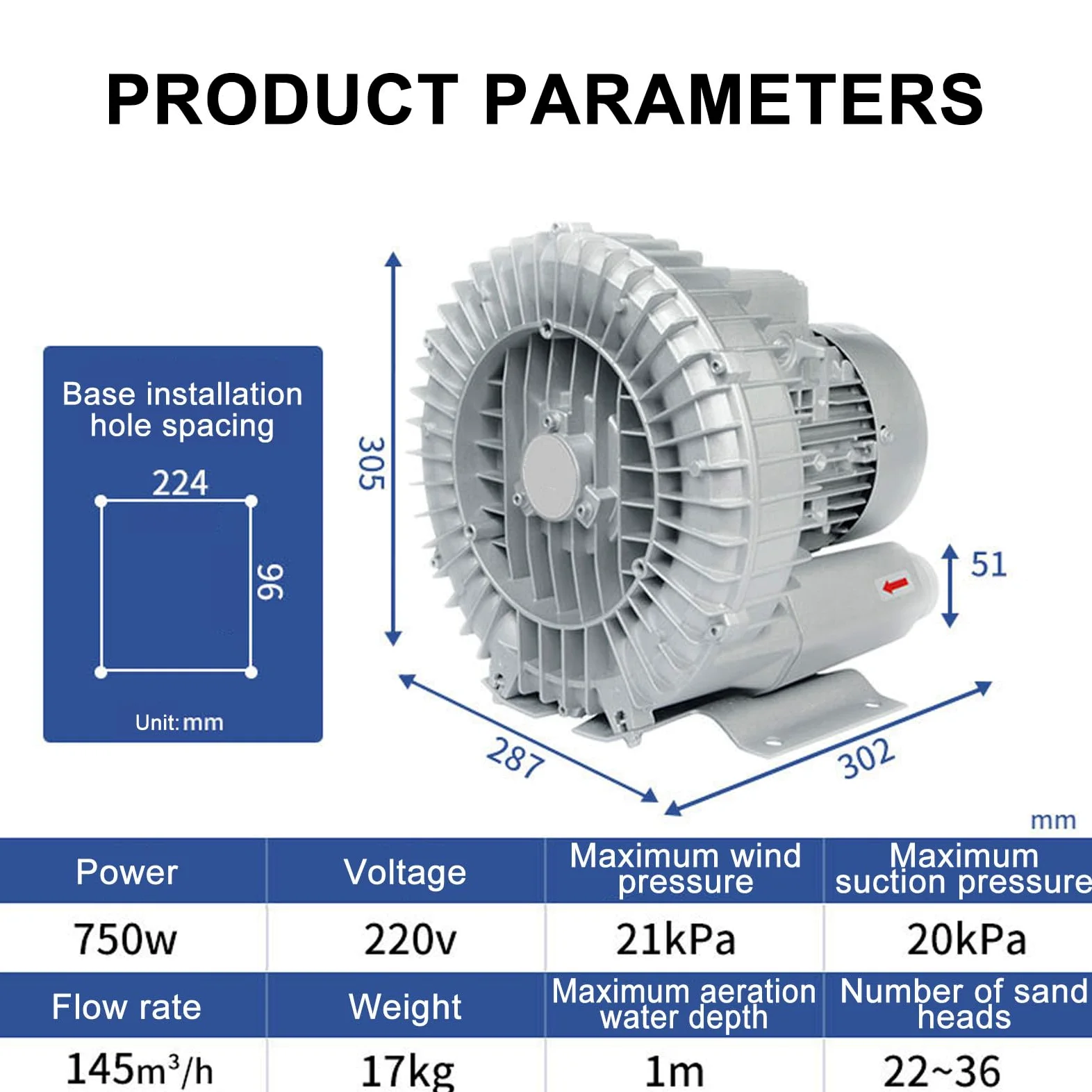 Genérico Máquina de aireación y oxigenación de 220 V/380 V para estanques y Piscinas de Peces, soplador Industrial de 350 W, soplador regenerativo con Filtro de Polvo, aireador eficiente para acuicul