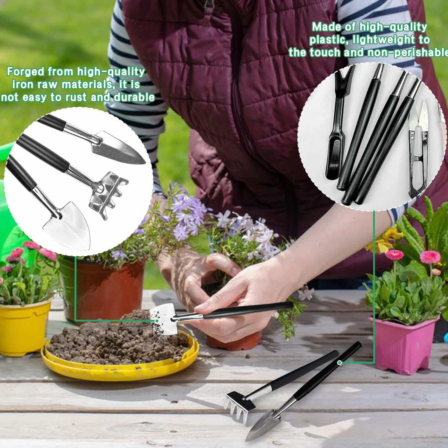 13 Piezas Kit Jardineria, Kit Bonsai con Bolsa Almacenamiento, Herramientas Bonsai, Herramientas Jardineria, Bonsai Kit Adecuado para Interior y Exterior Plantar Flores Trasplantar y Aflojar Tierra