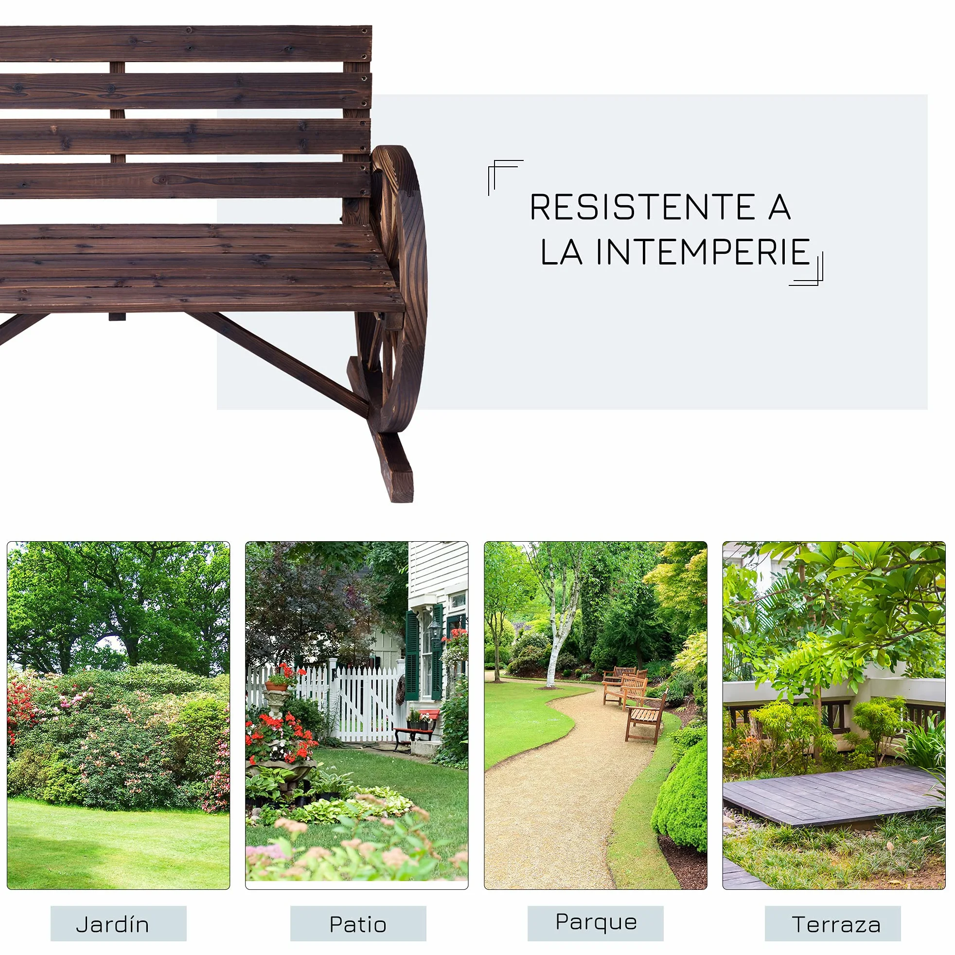 Outsunny Banco de Jardín de Madera 2 Plazas 250 kg 105,5x59x75 cm Carbonizado