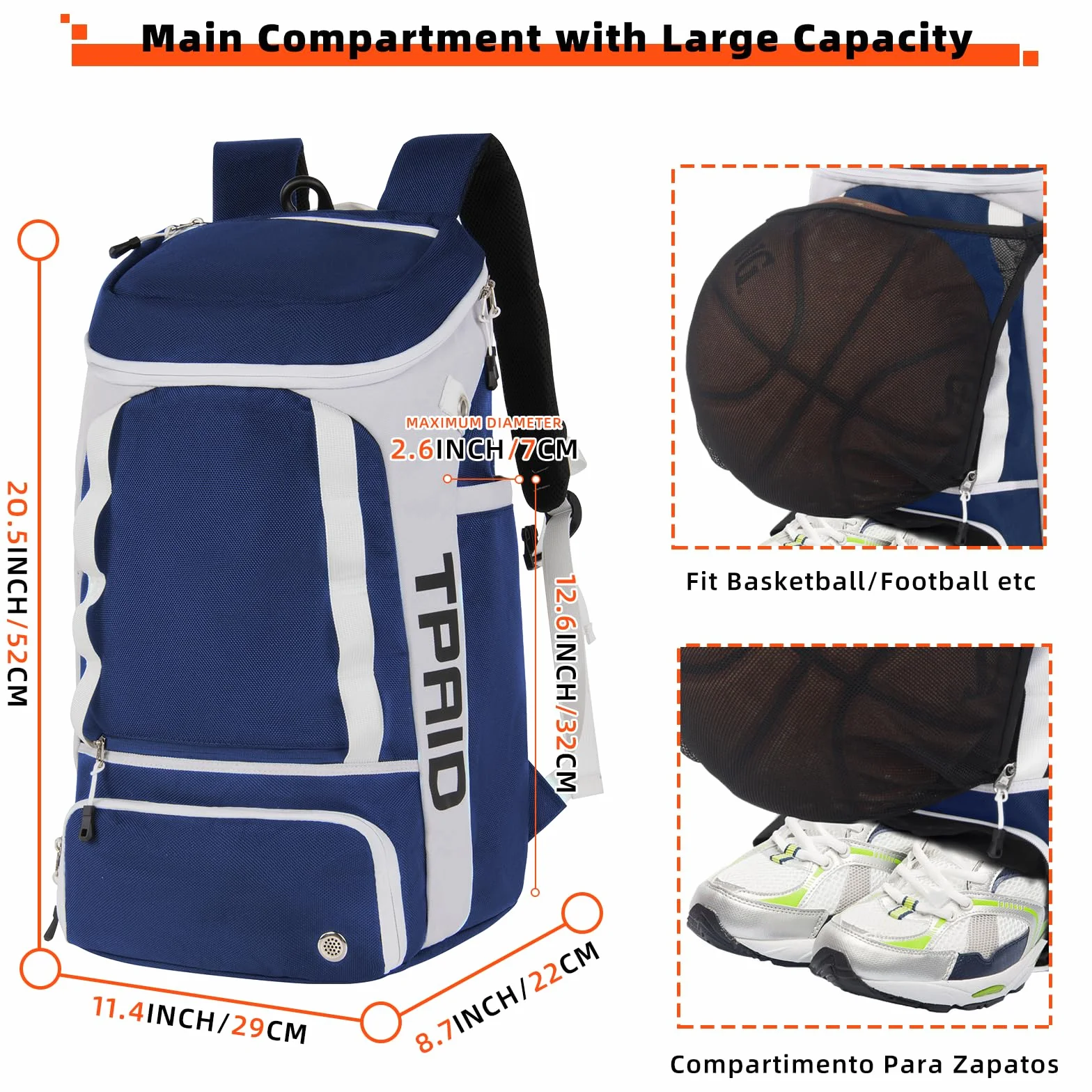 KINGSLONG Mochila de Baloncesto Bolsa para Equipo con Compartimento para Pelotas y Zapatos