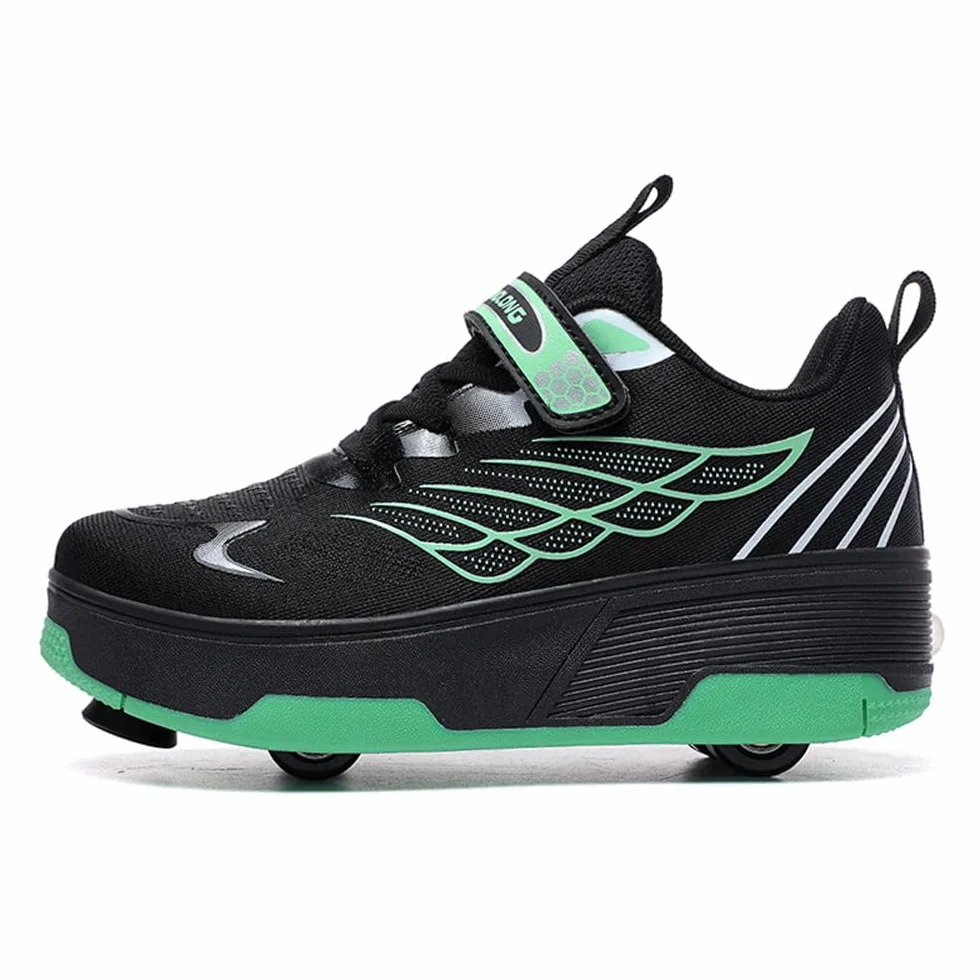HUSKSWARE Zapatos Deportivos Patines de 4 Ruedas con Freno de pie, Negro Rosa, 29-40 EU