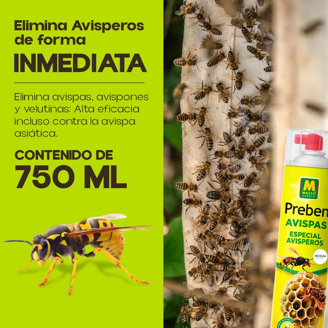 PREBEN Insecticida Avispas | Especial Avisperos 750 ml | Spray de Largo Alcance | Muy Eficaz para Avispas, Avispas Asiática y Avispones | Pulveriza hasta 4 Metros | Uso Exterior | Nexum Market
