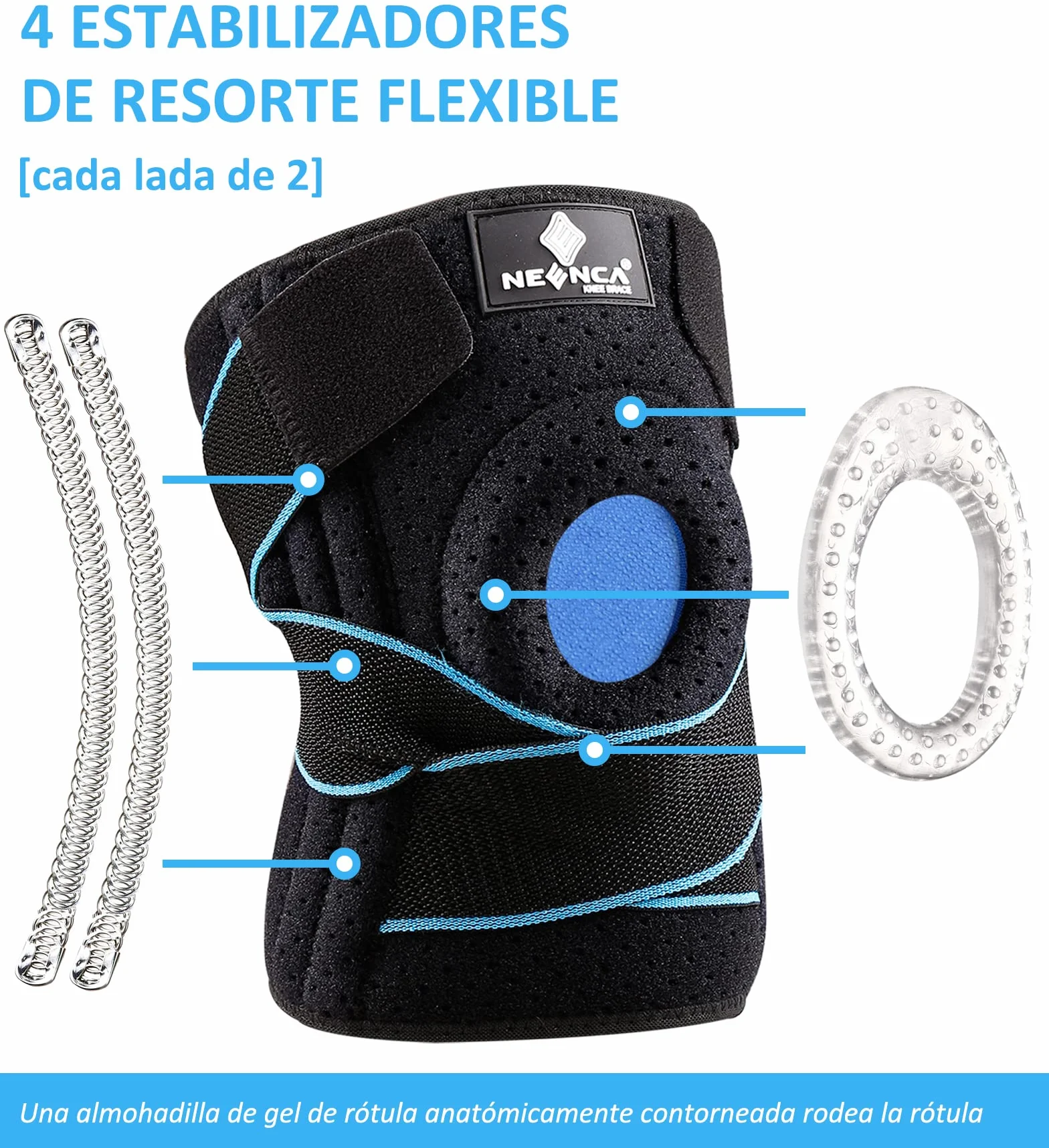 Neenca Rodilleras Deportivas con Estabilizadores Laterales y Almohadillas de Gel de Rótula, Ajustable para Artritis Correr Baloncesto Bicicleta