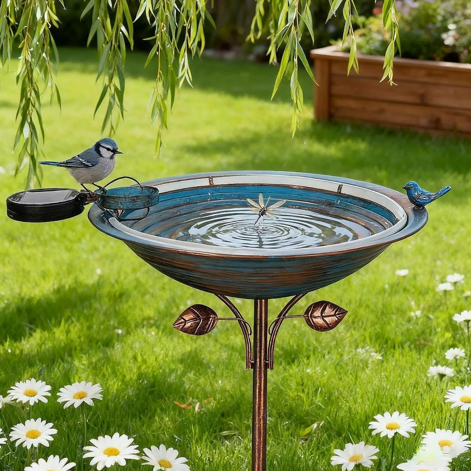 perfk Comedero para pájaros, Bebedero para pájaros, Elegante y fácil de Instalar, con estaca de Metal para Amantes de Las Aves, Ideal para el jardín.
