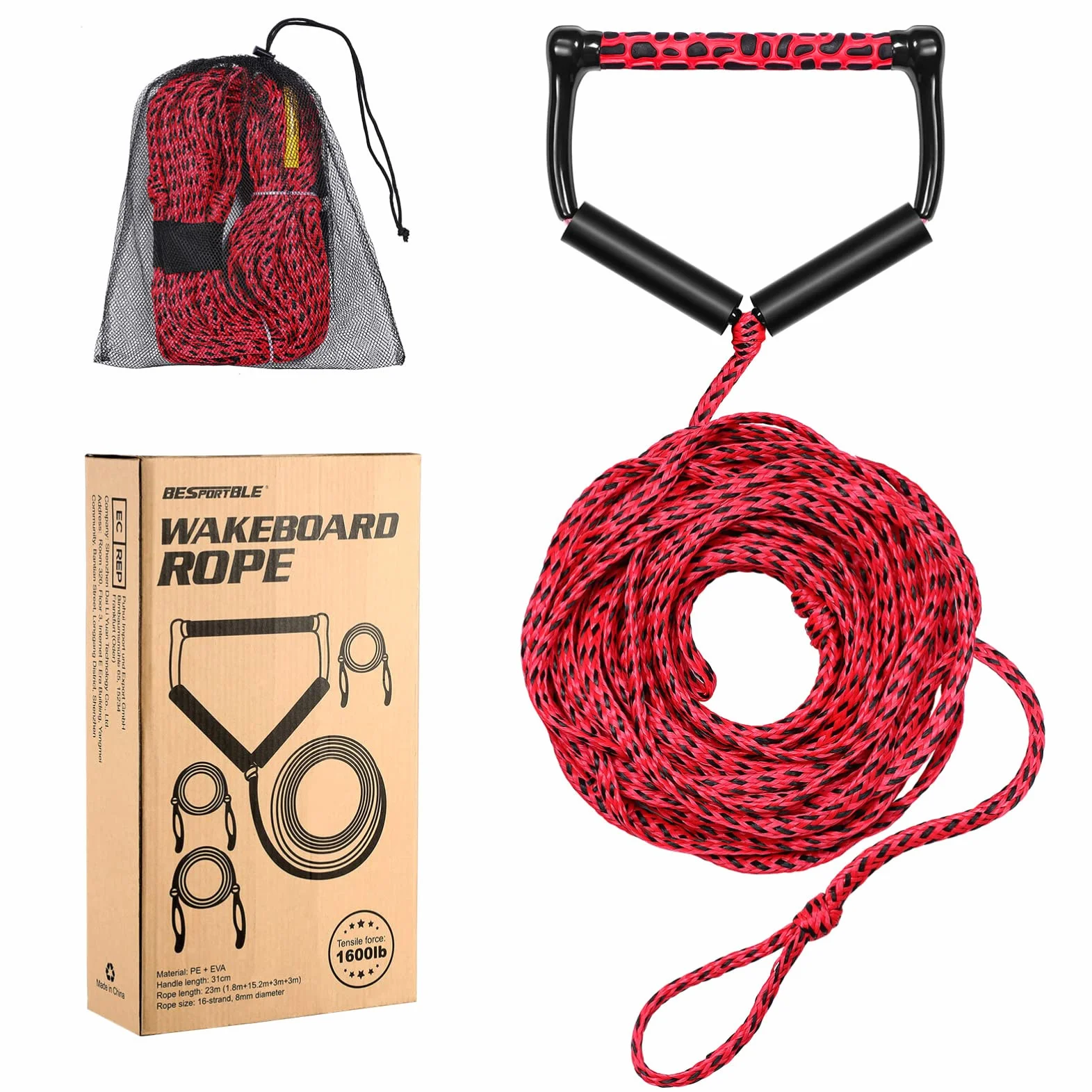 BESPORTBLE Cuerda para Wakeboard Mango Flotante Ajustable