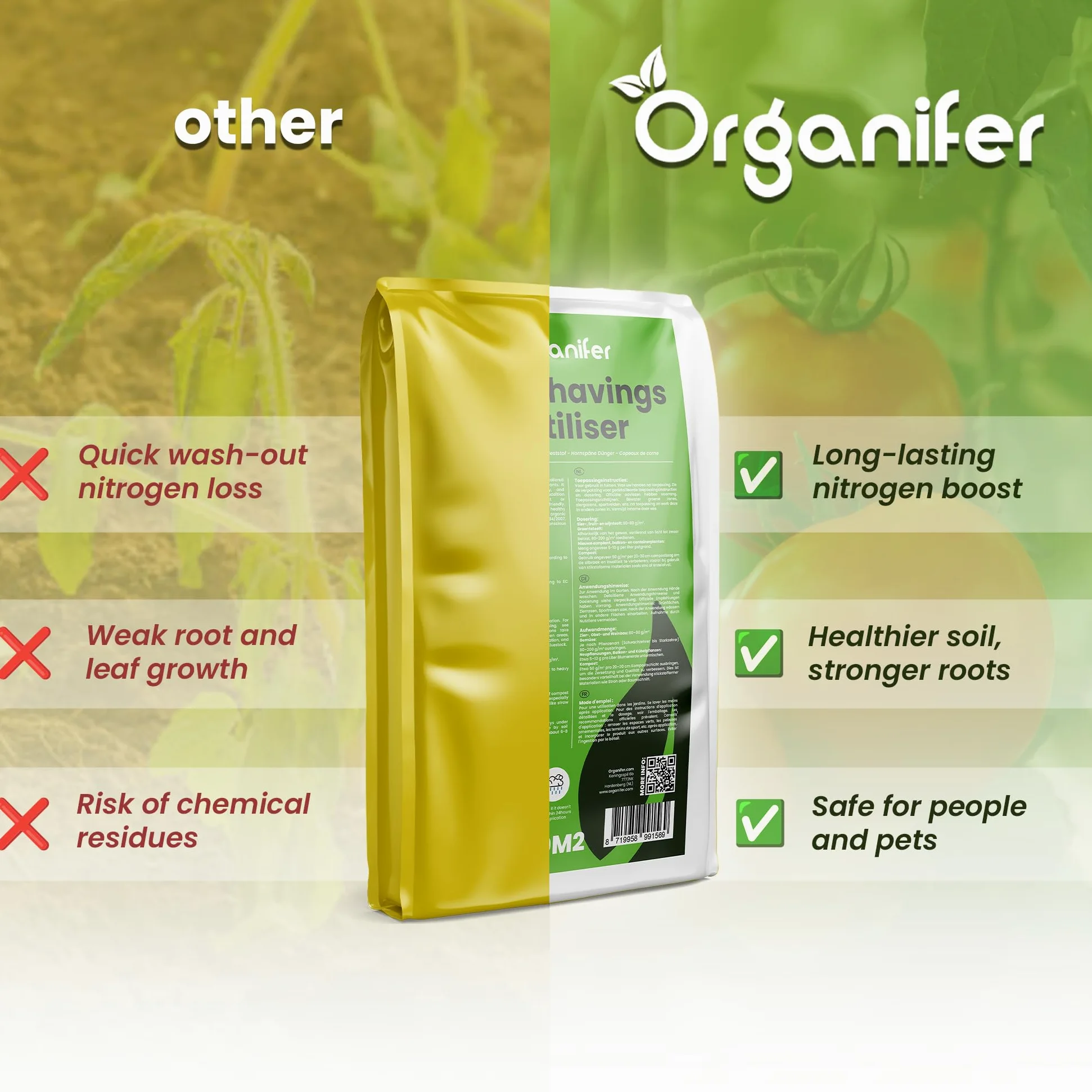 Virutas De Cuerno 1-6 Mm - 20 Kg Para 200 M² - Fertilizante Orgánico Nitrogenado Para Hortalizas, Frutas, Césped Y Plantas Ornamentales - Fertilización A Largo Plazo, Mejora Del Suelo - Organifer