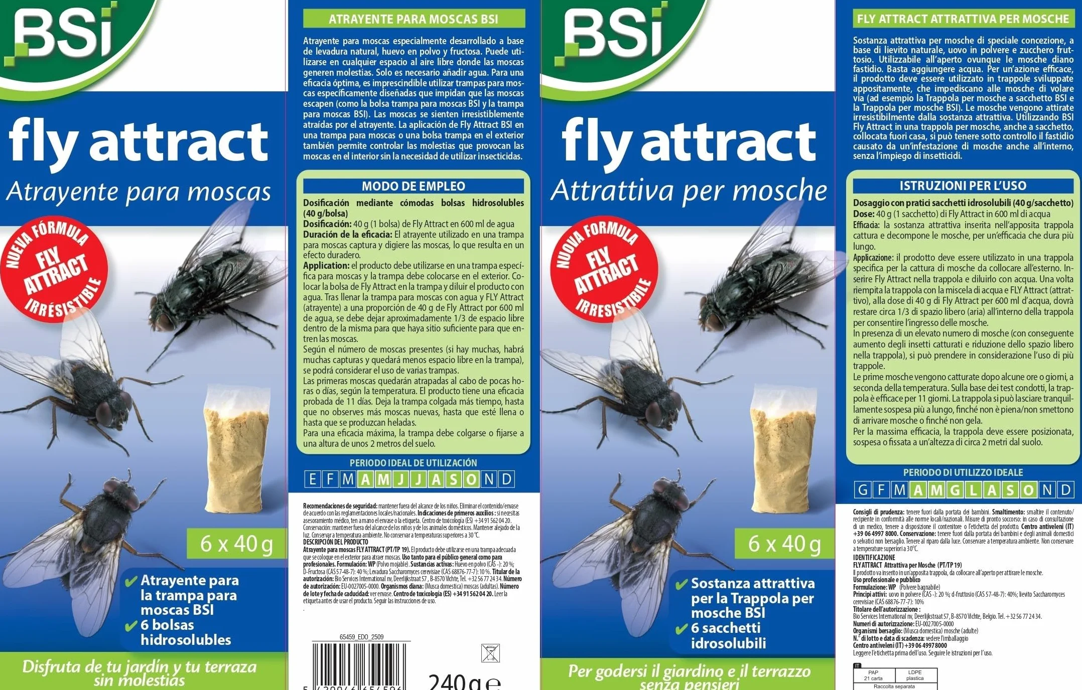 BSI - Fly Attract - Natural - 6 Recambios x 40g - Para Trampas para Insectos